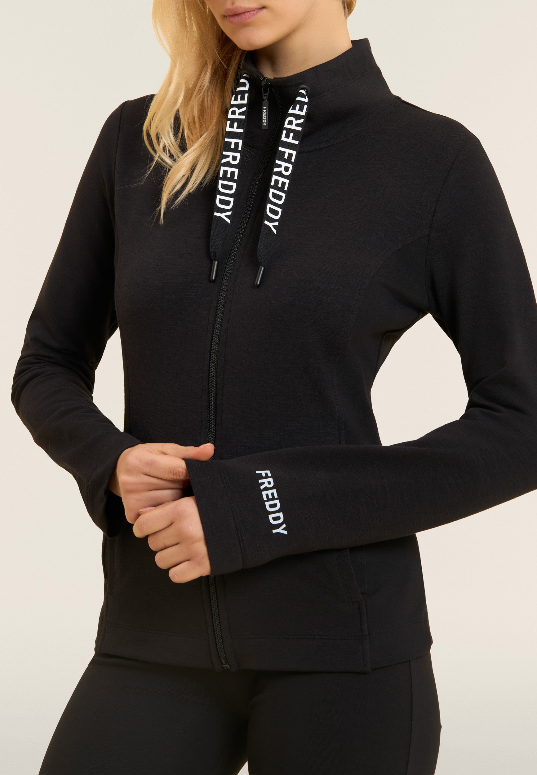 freddy-felpa-tessuto-fiammato-collo-alto-zip-coulisse-slim image 4