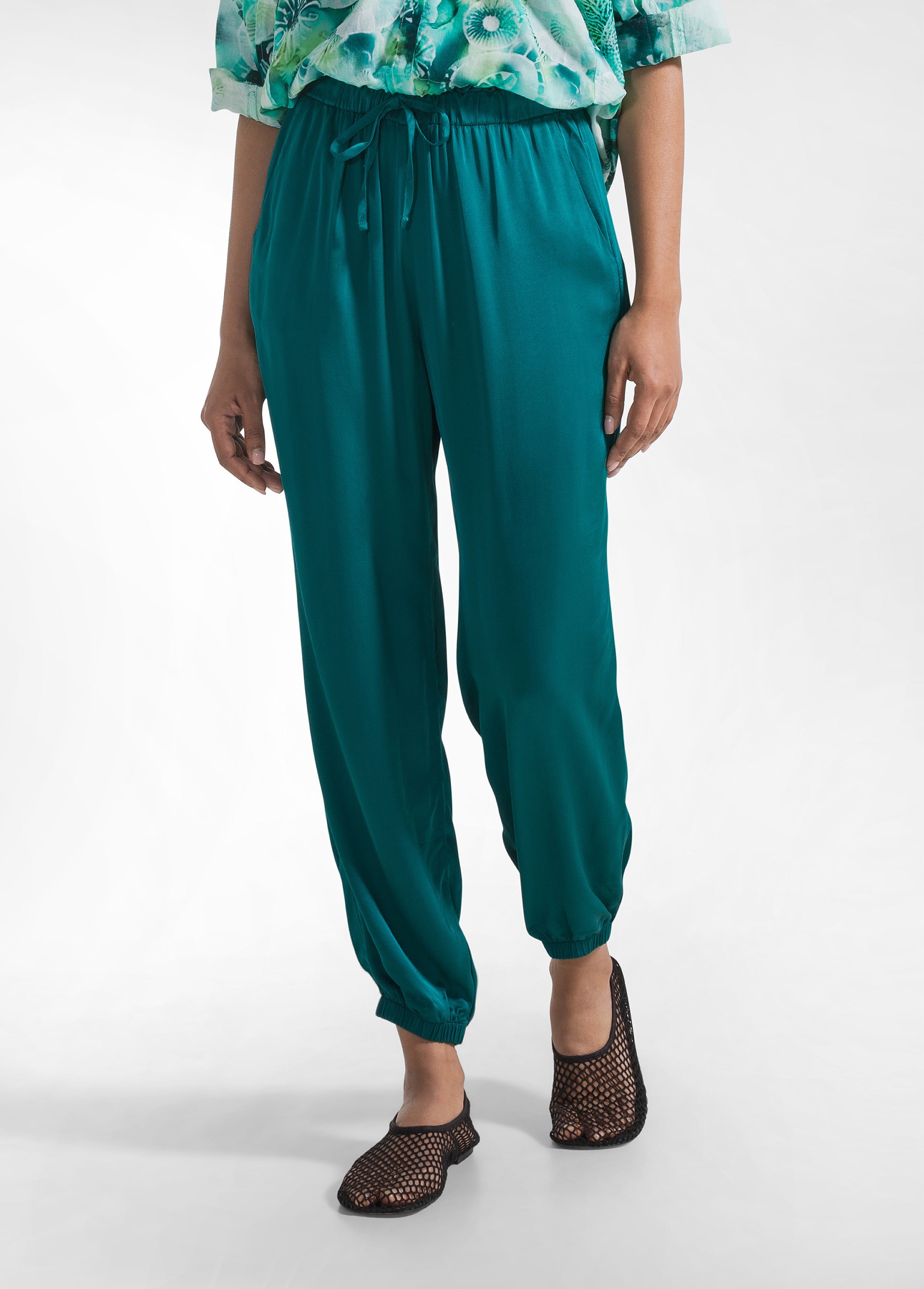 deha-d42455-pantaloni-jogger-in-satin-di-viscosa-verde image 2
