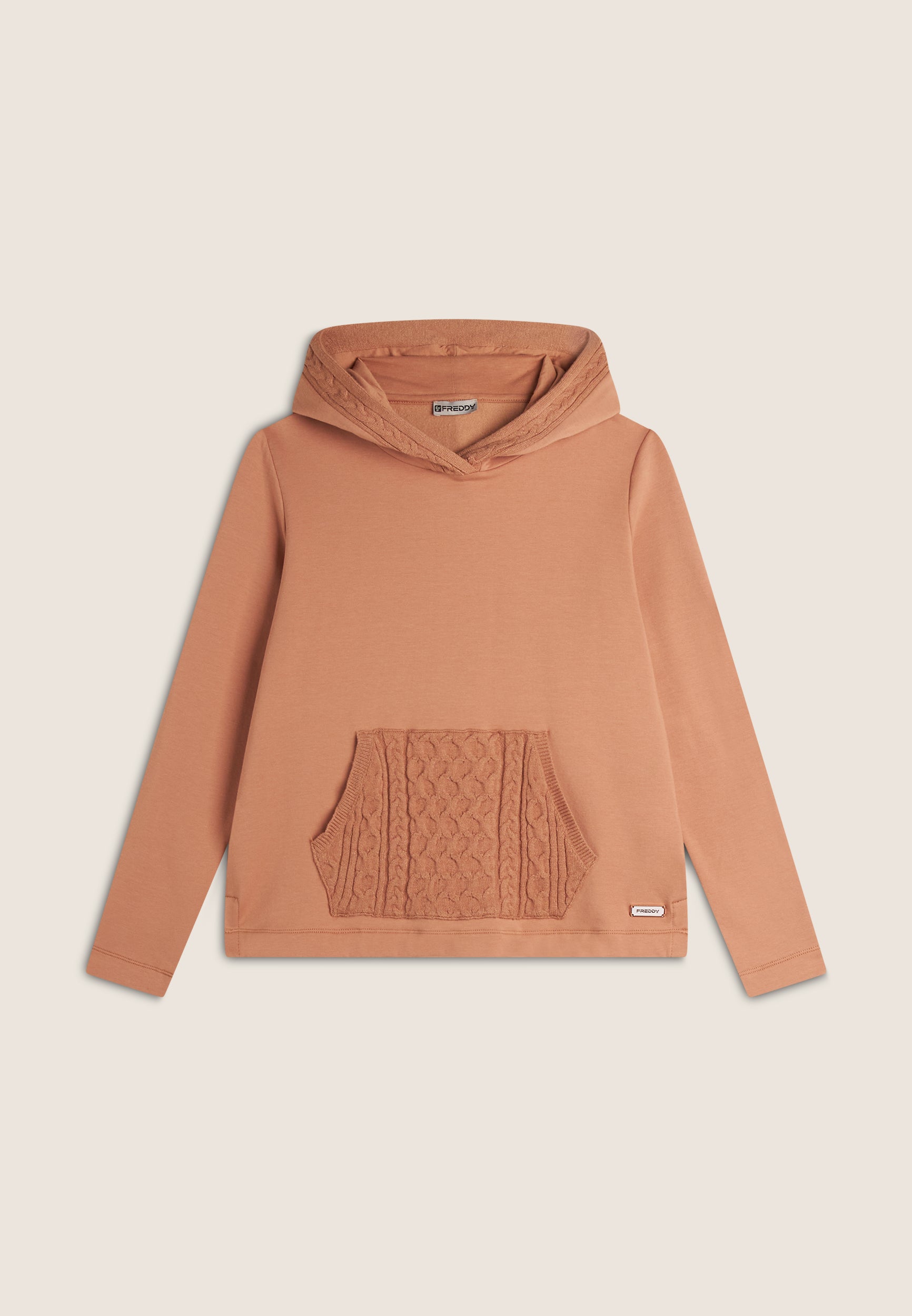 freddy-wr-up-felpa-donna-con-cappuccio-tasca-marsupio-tricot-trecce image 5