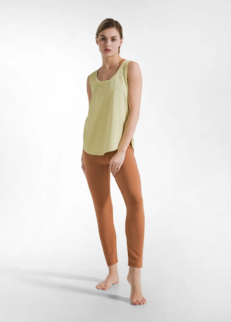 deha-leggings-logo-marrone-in-cotone-organico-elasticizzato image 1