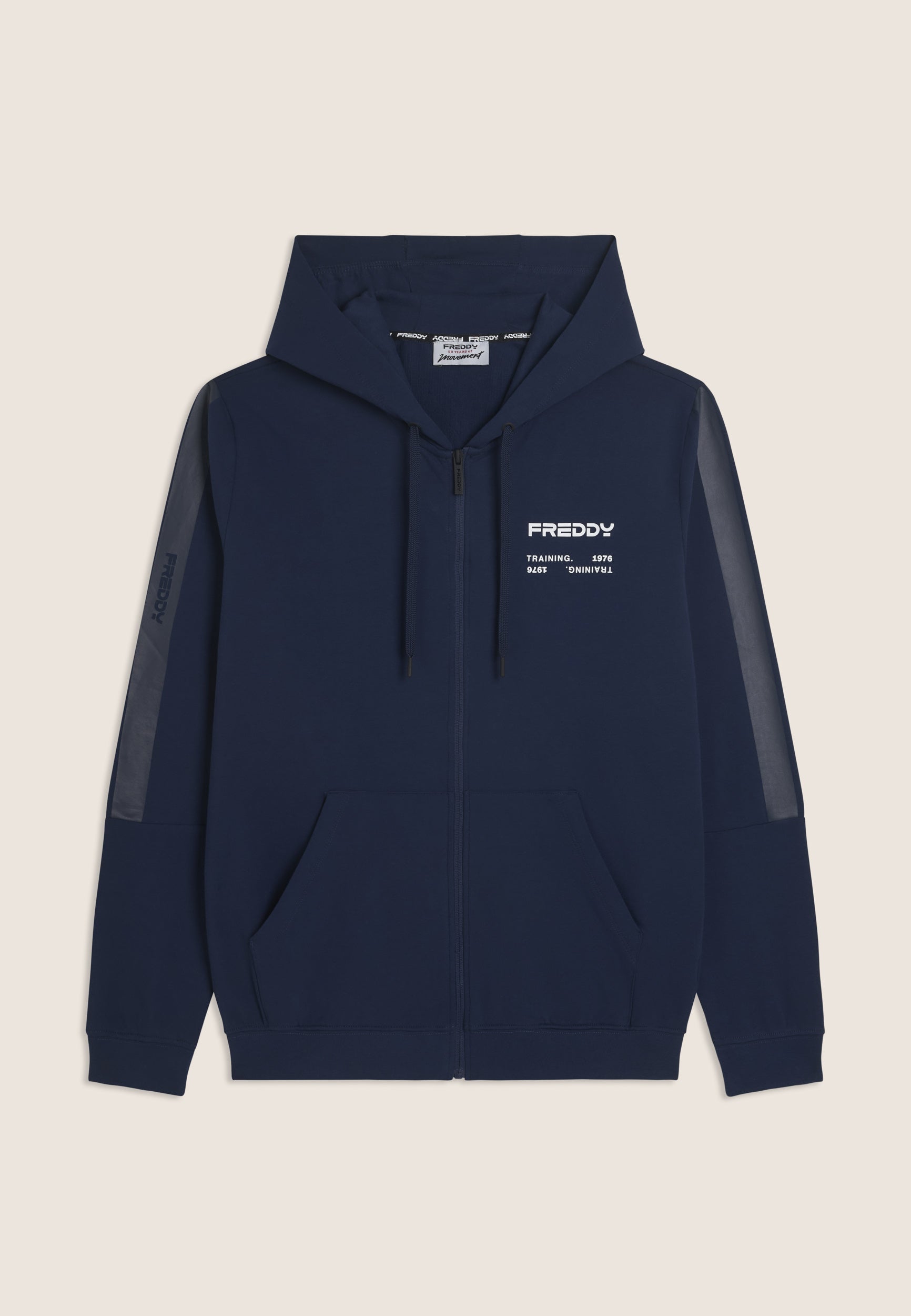 freddy-felpa-uomo-con-cappuccio-full-zip-e-bande-tono-su-tono image 2