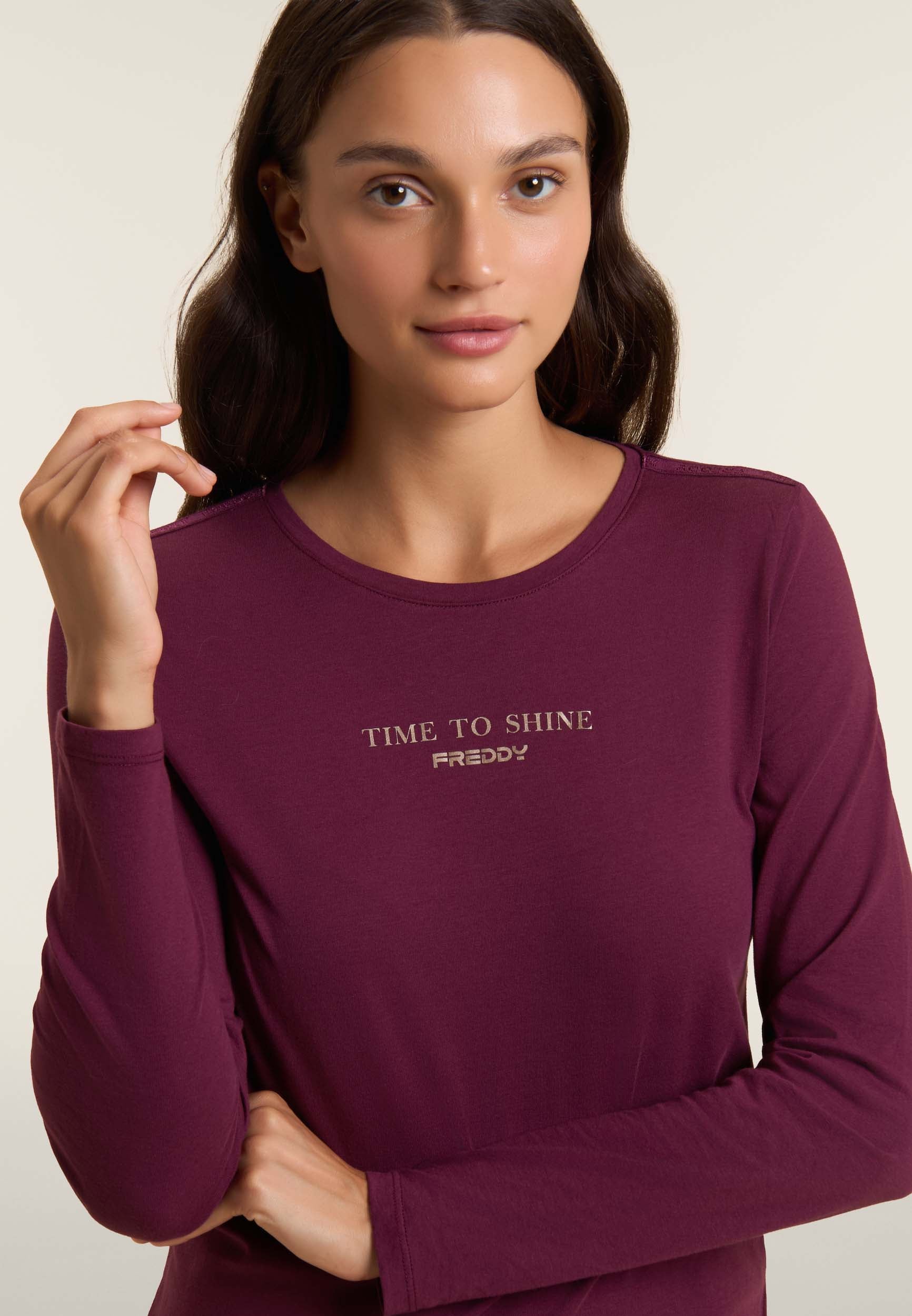 freddy-wr-up-t-shirt-donna-manica-lunga-banda-logata-time-to-shine image 4