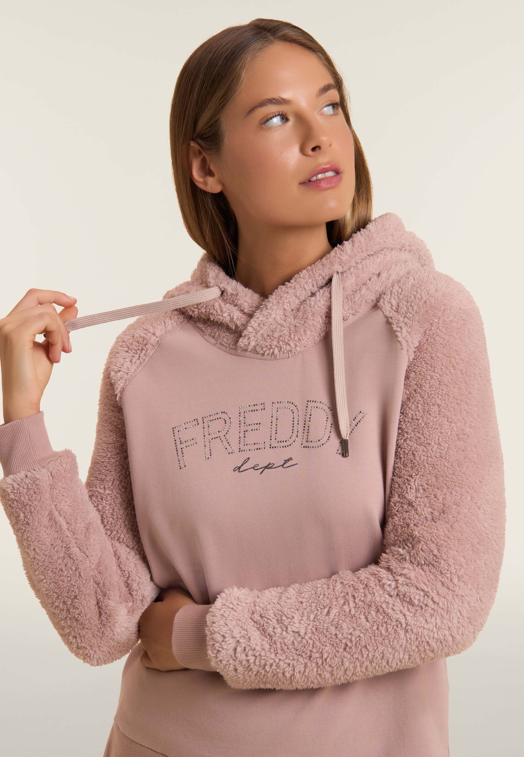 freddy-felpa-con-cappuccio-incrociato-e-maniche-in-sherpa-donna image 4