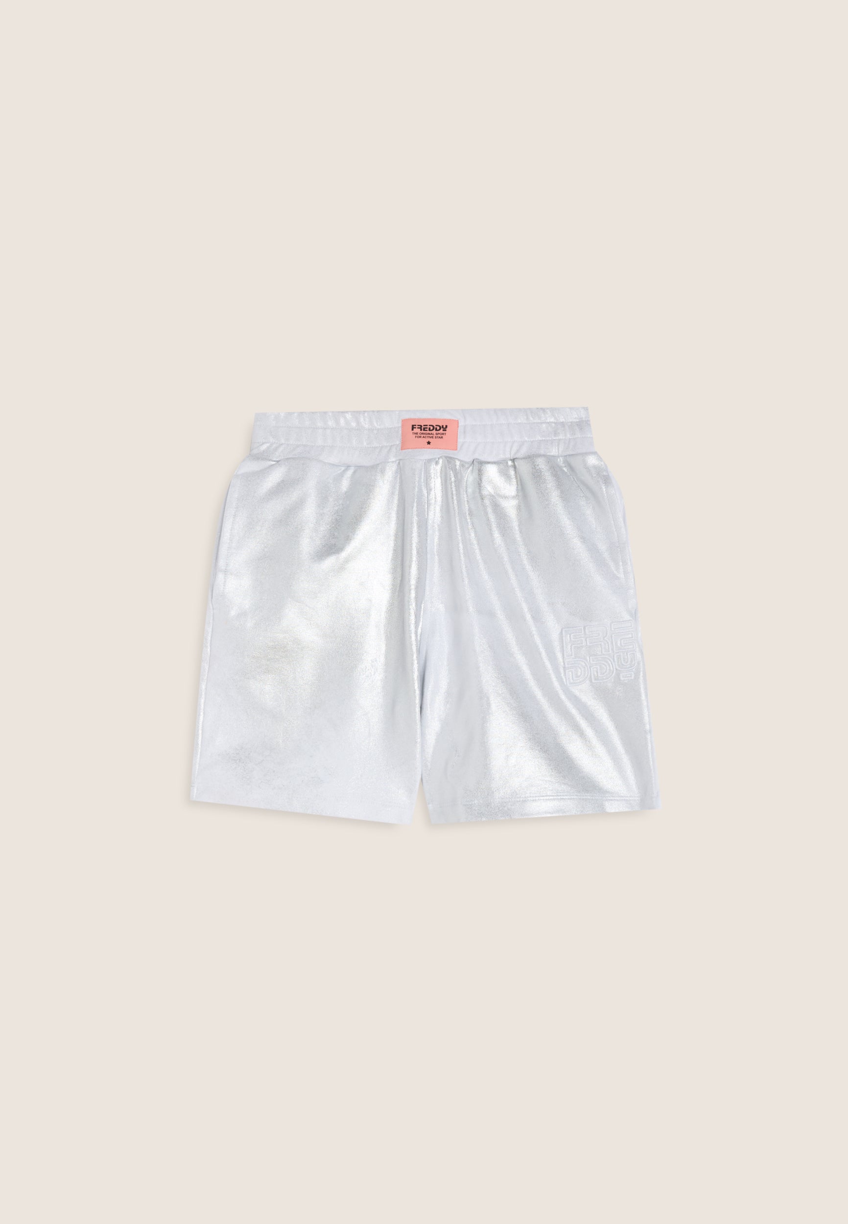 freddy-pantaloncini-bambina-cotone-coated-argento-logo-ricamato image 1