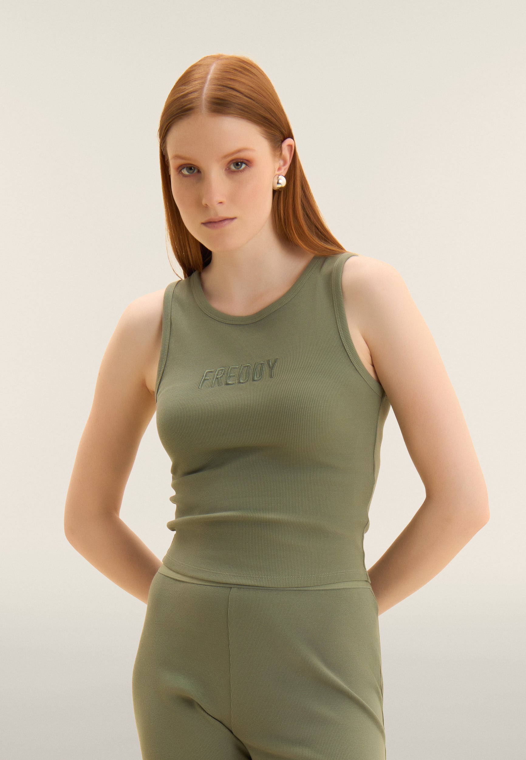 freddy-canotta-cropped-donna-in-cotone-a-costine-con-logo-ricamato image 1