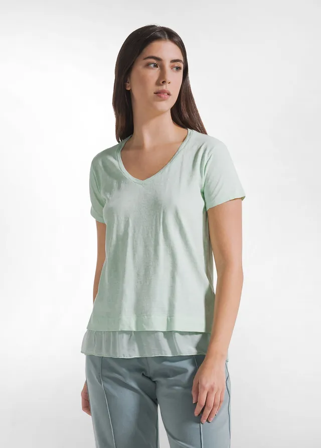deha-d42492-t-shirt-in-cotone-con-dettagli-in-seta-verde image 1