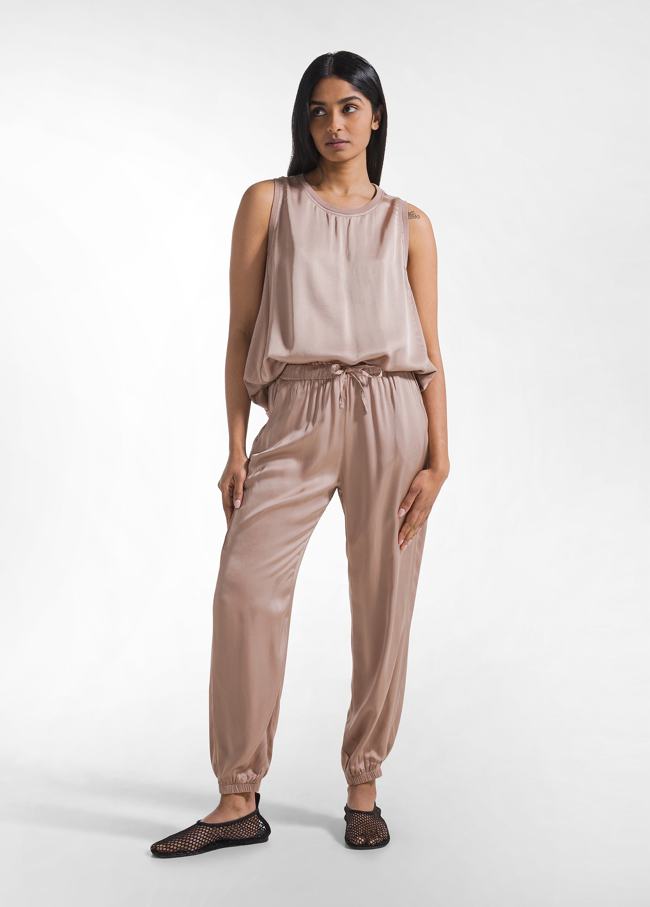 deha-completo-top-e-jogger-in-satin-marrone-set-leisurewear image 1