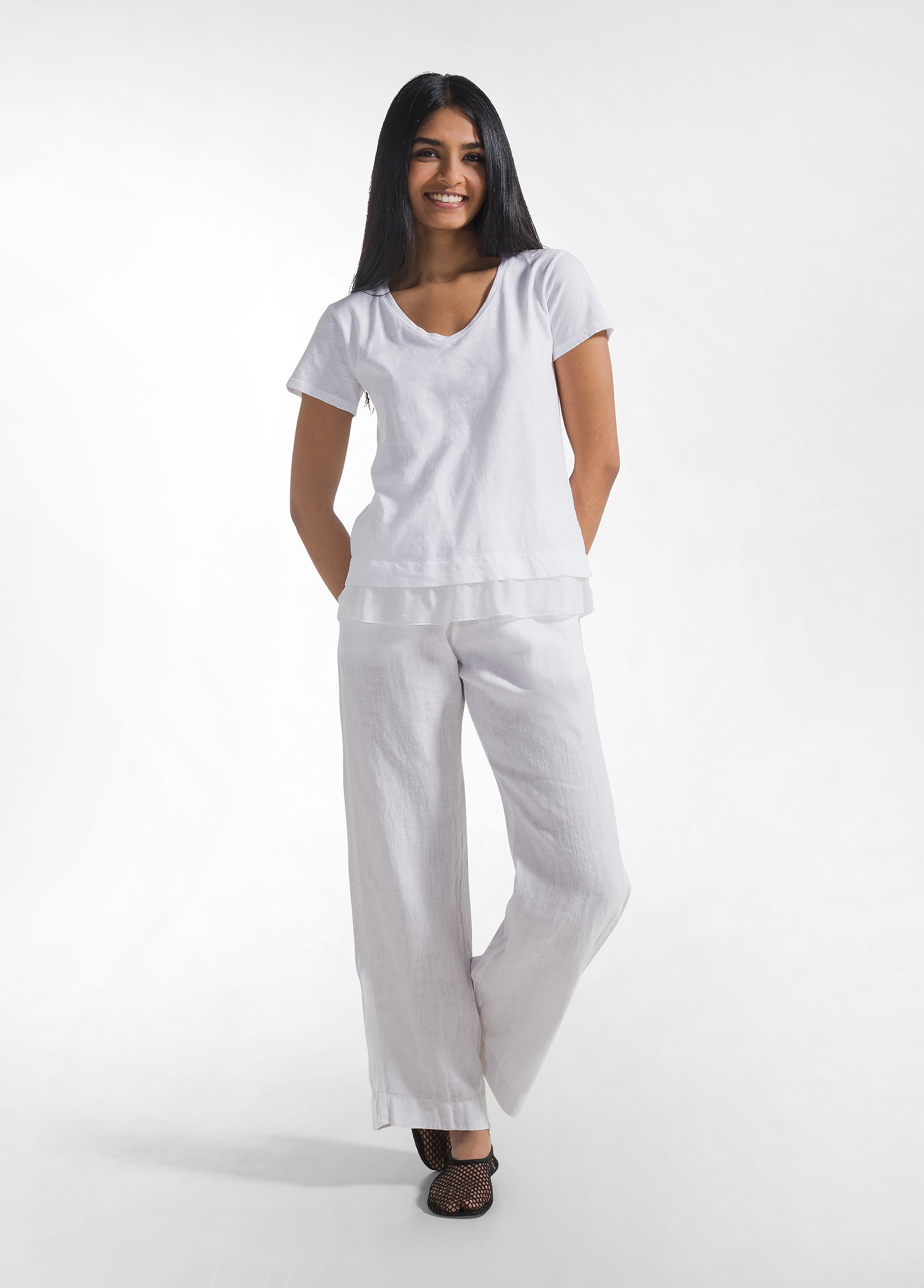 deha-d42492-t-shirt-in-cotone-con-dettagli-in-seta-bianco image 4