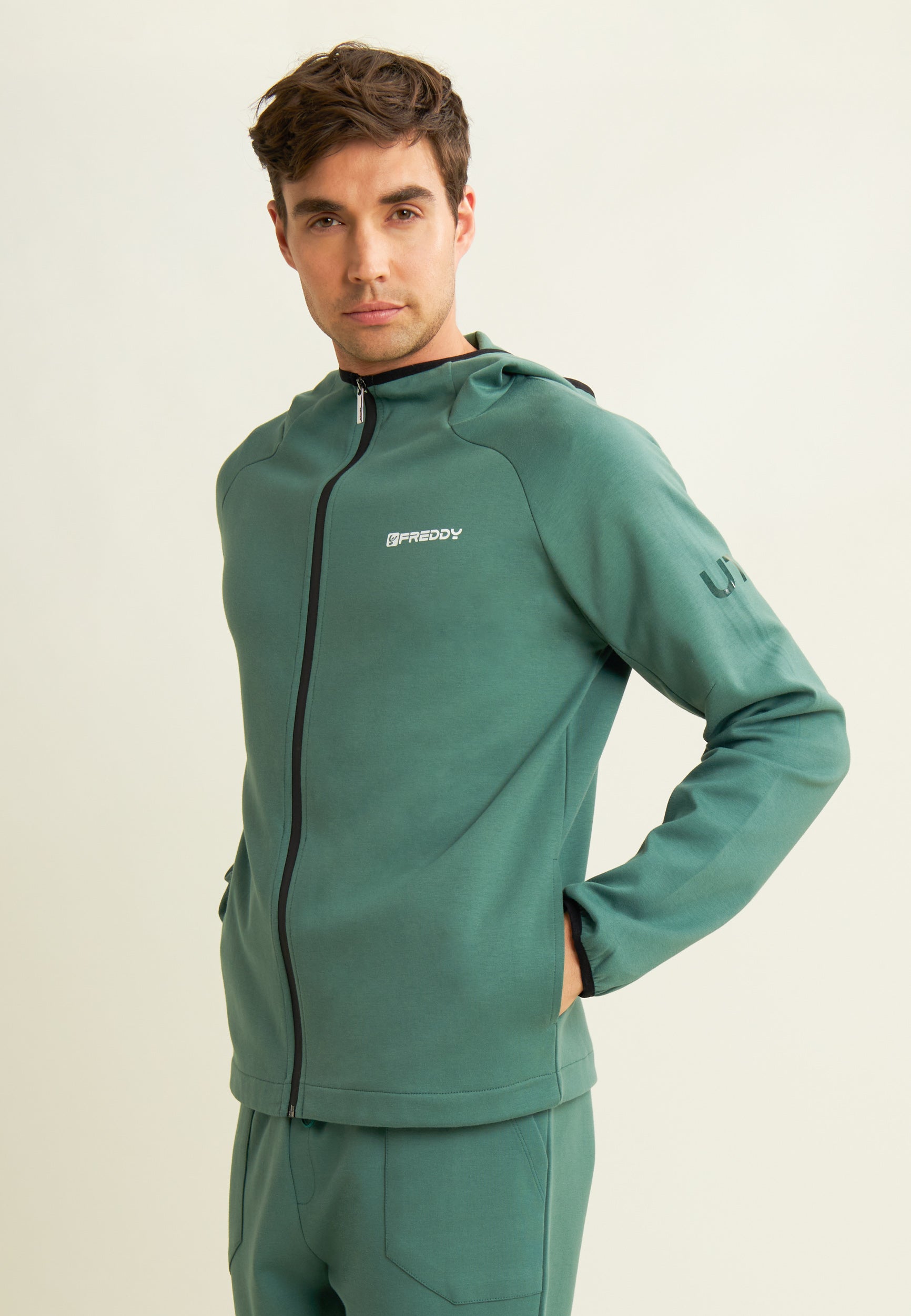 freddy-felpa-full-zip-uomo-con-cappuccio-e-bordi-jacquard image 1