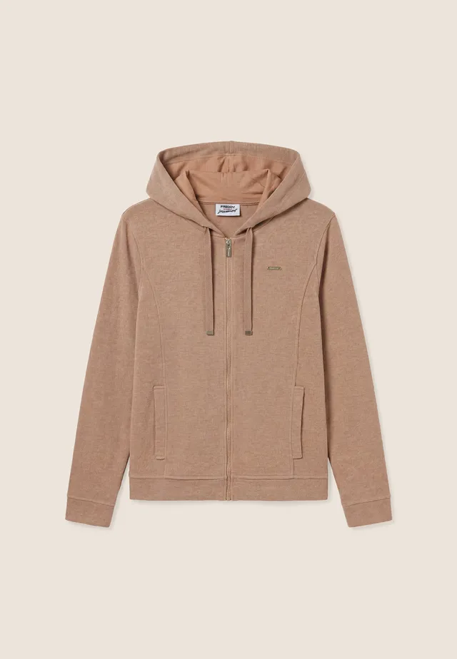 freddy-felpa-donna-con-cappuccio-full-zip-effetto-tricot-m-lange image 1