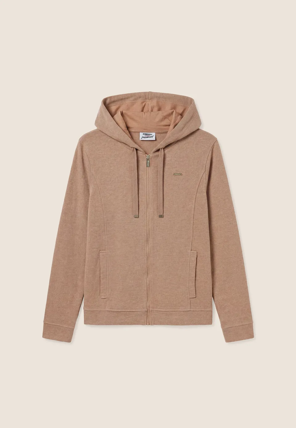 freddy-felpa-donna-con-cappuccio-full-zip-effetto-tricot-m-lange image 1