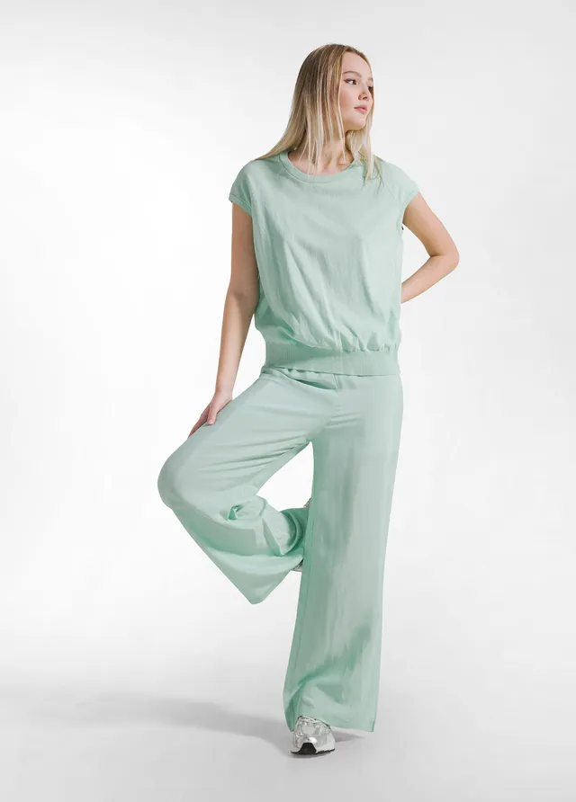 deha-completo-top-pantaloni-palazzo-in-misto-seta-cotone-verde image 1