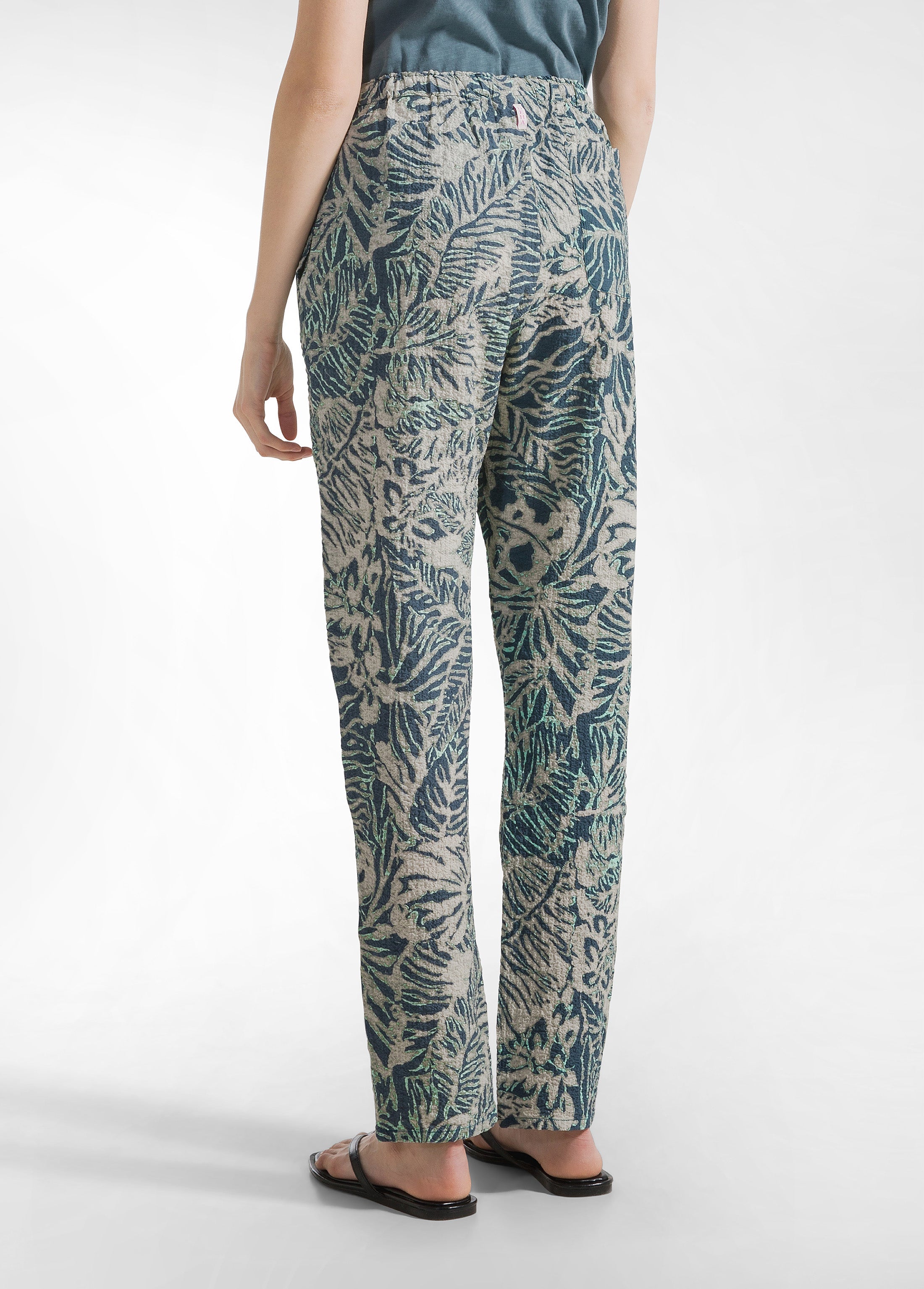 deha-pantalone-donna-stampato-in-cotone-seersucker-blu image 3