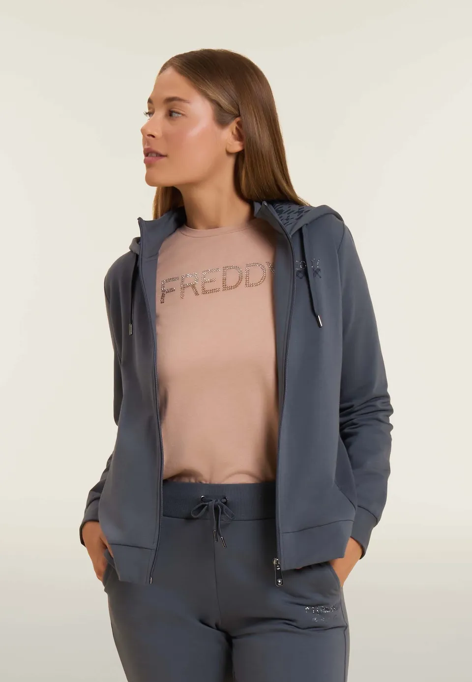 freddy-felpa-con-cappuccio-foderato-fantasia-con-zip-frontale-donna image 1