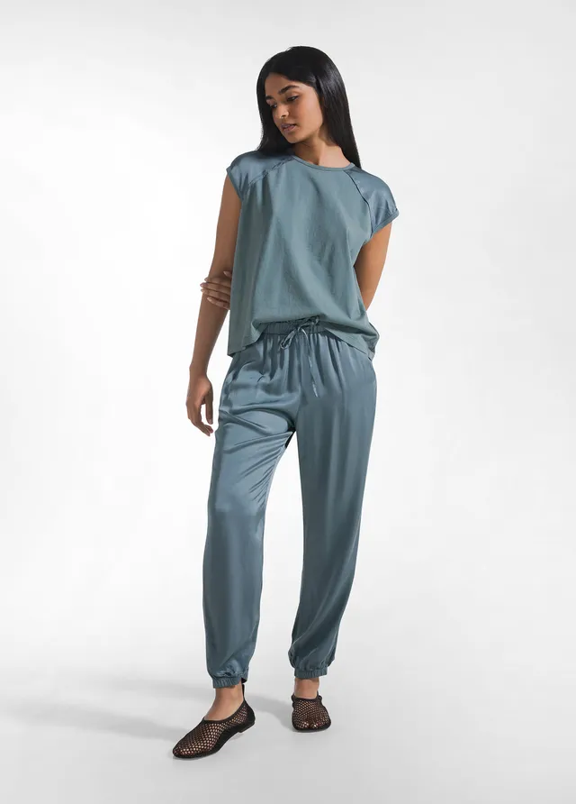 deha-completo-top-e-pantaloni-jogger-jersey-e-satin-verde-set image 1