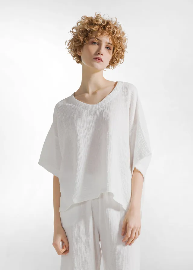 deha-blusa-ampia-in-garza-di-cotone-bianca image 1