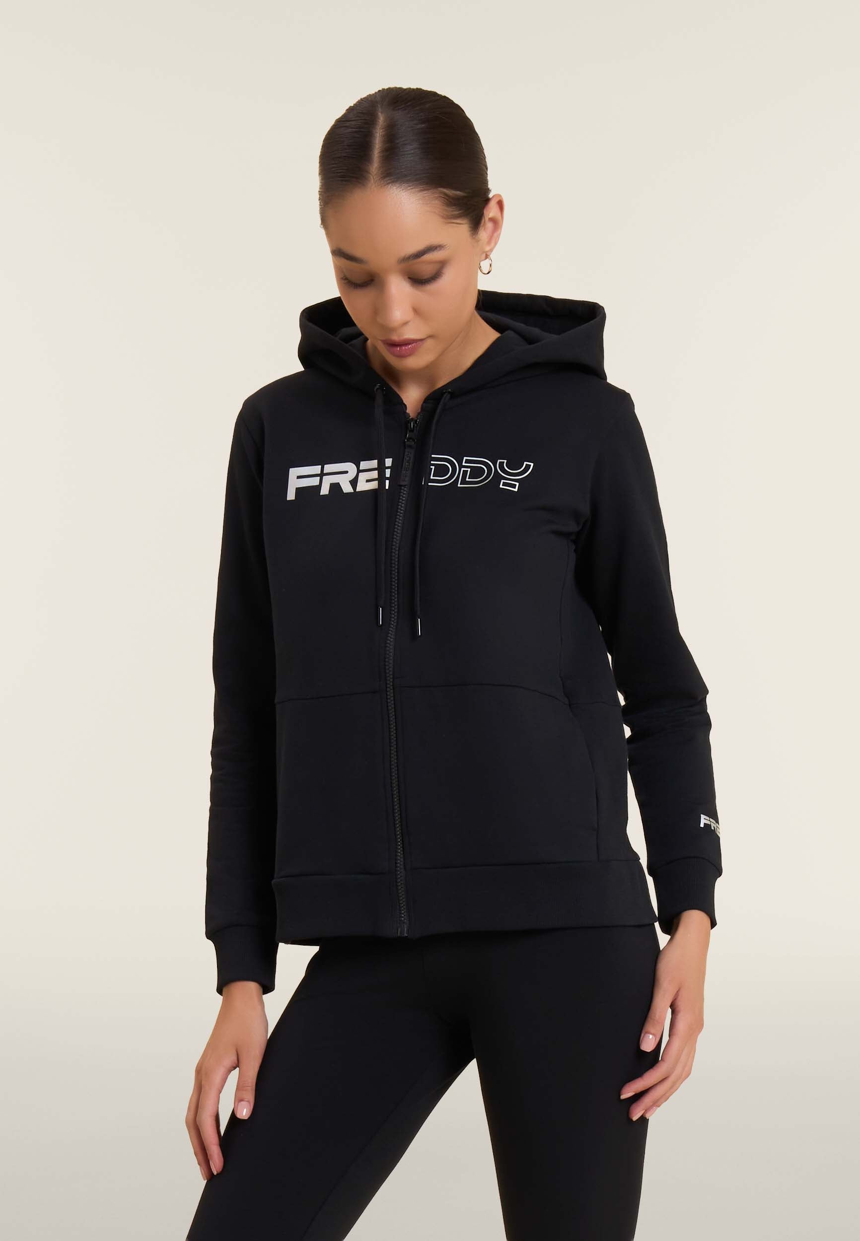 freddy-felpa-full-zip-con-cappuccio-e-logo-perlato-frontale image 1