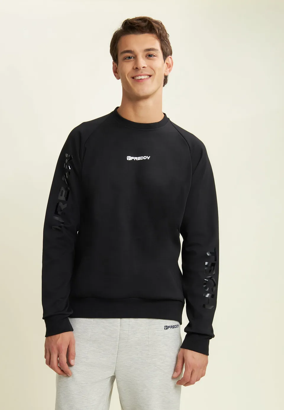 freddy-felpa-uomo-girocollo-regular-con-zip-laterale-e-stampe-maniche image 1