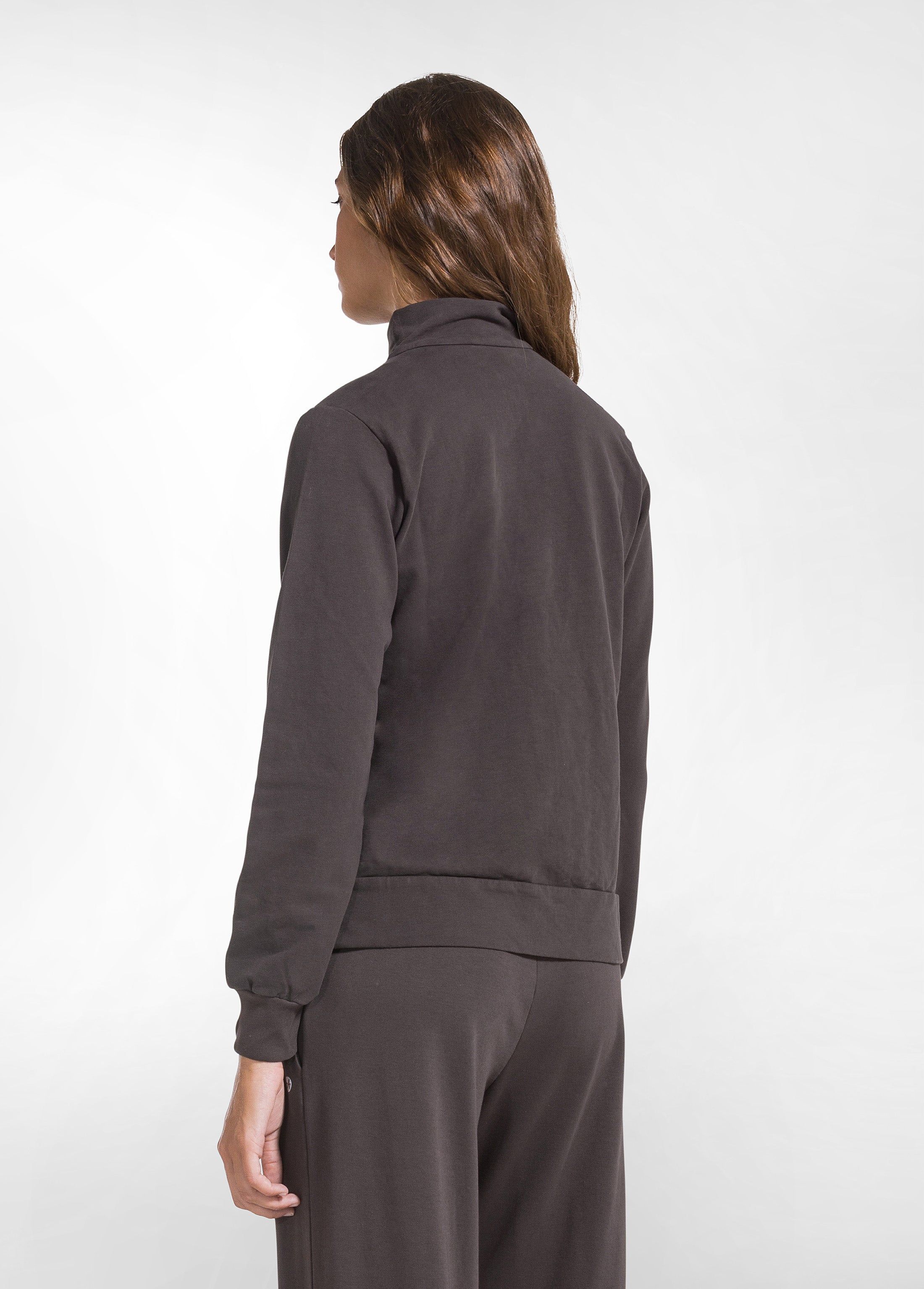 deha-felpa-stretch-con-zip-senza-cappuccio-marrone image 2