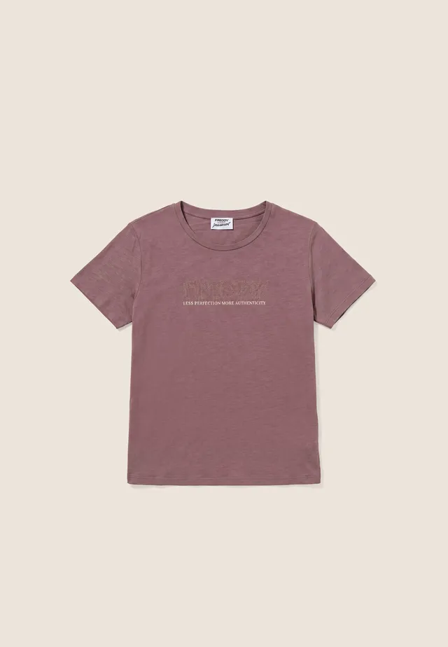freddy-t-shirt-regular-donna-cotone-modal-con-logo-borchie-dorate image 1