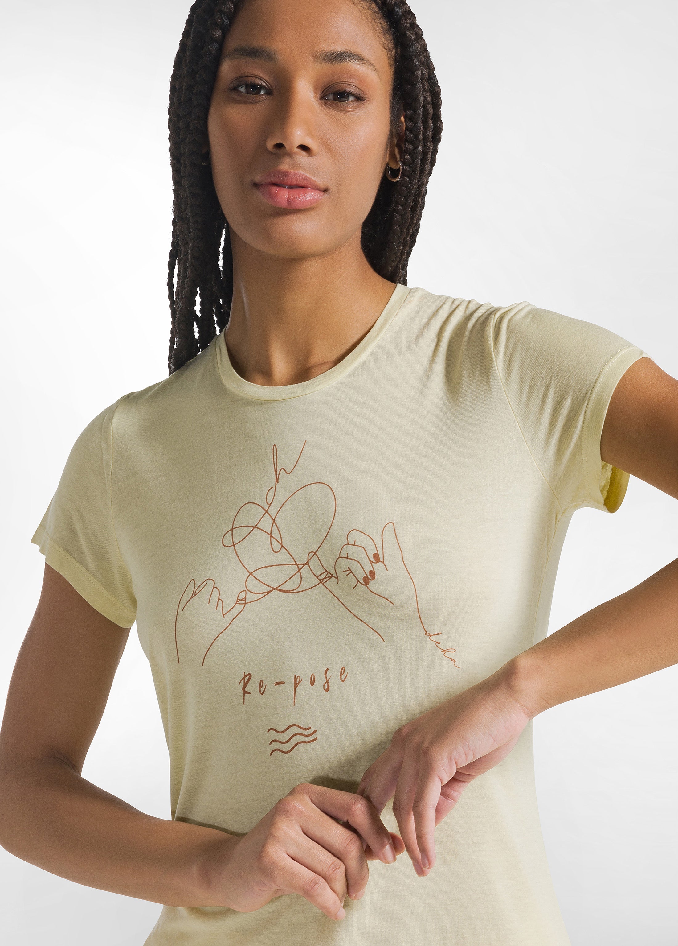deha-t-shirt-in-viscosa-con-grafica-yoga-giallo image 3