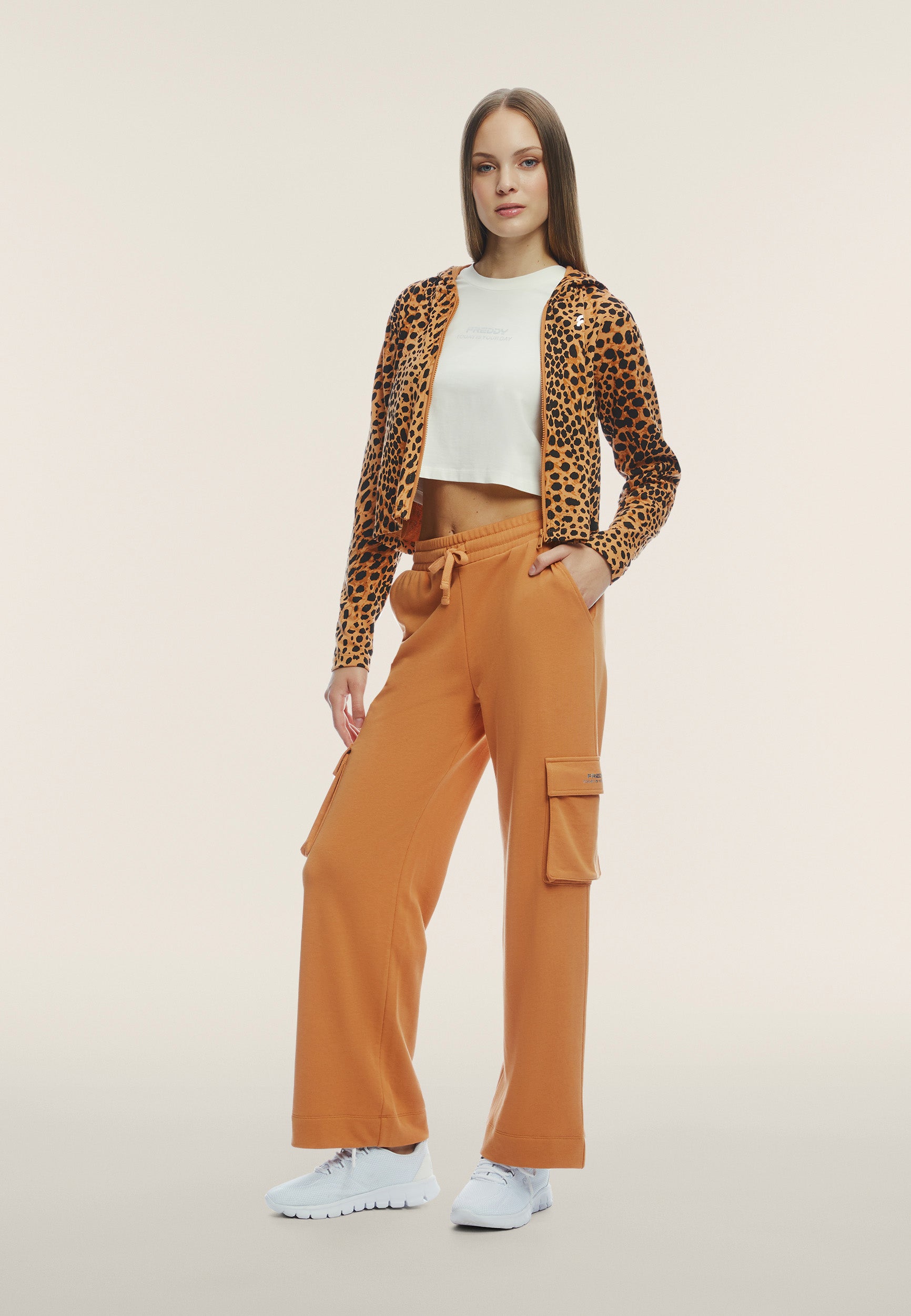 freddy-felpa-cropped-con-zip-e-cappuccio-animalier-regular-fit image 2