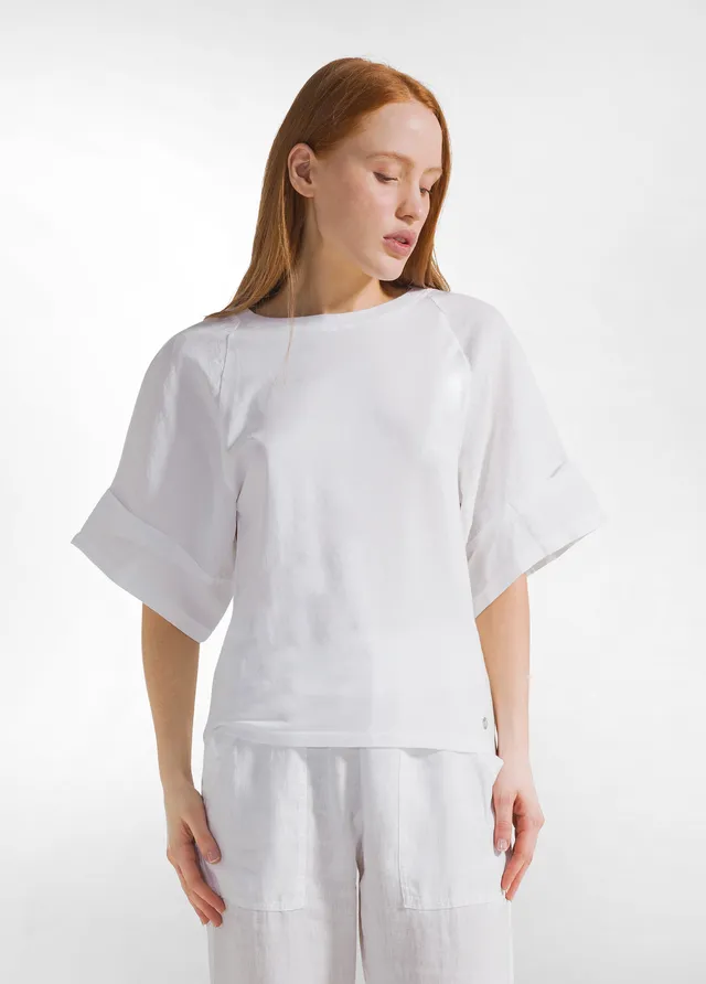 deha-d22650-t-shirt-ampia-con-maniche-in-lino-bianco image 1