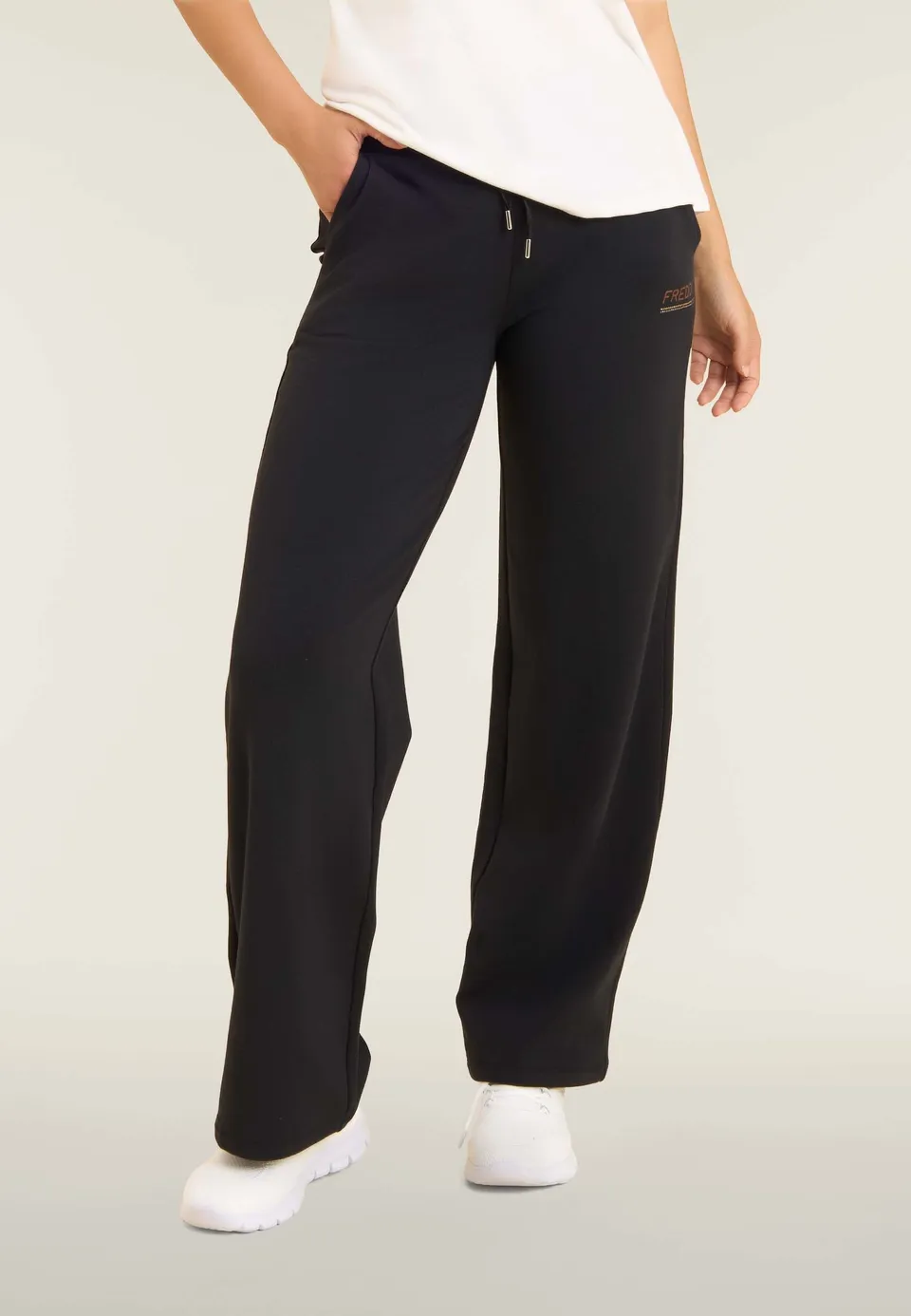 freddy-pantaloni-wide-leg-donna-con-logo-in-strass-bicolore image 1