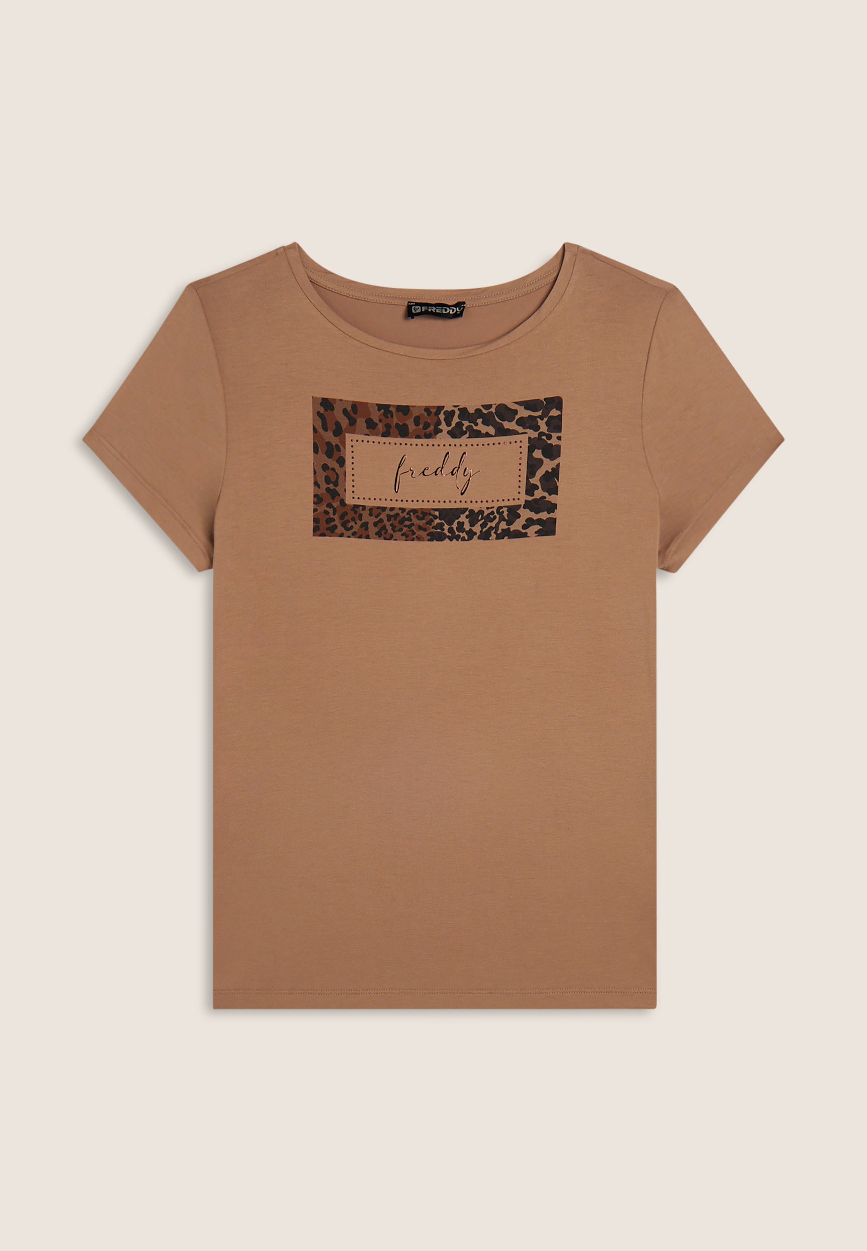 freddy-t-shirt-donna-stampa-animalier-e-strass-con-logo-maglia-jersey image 4