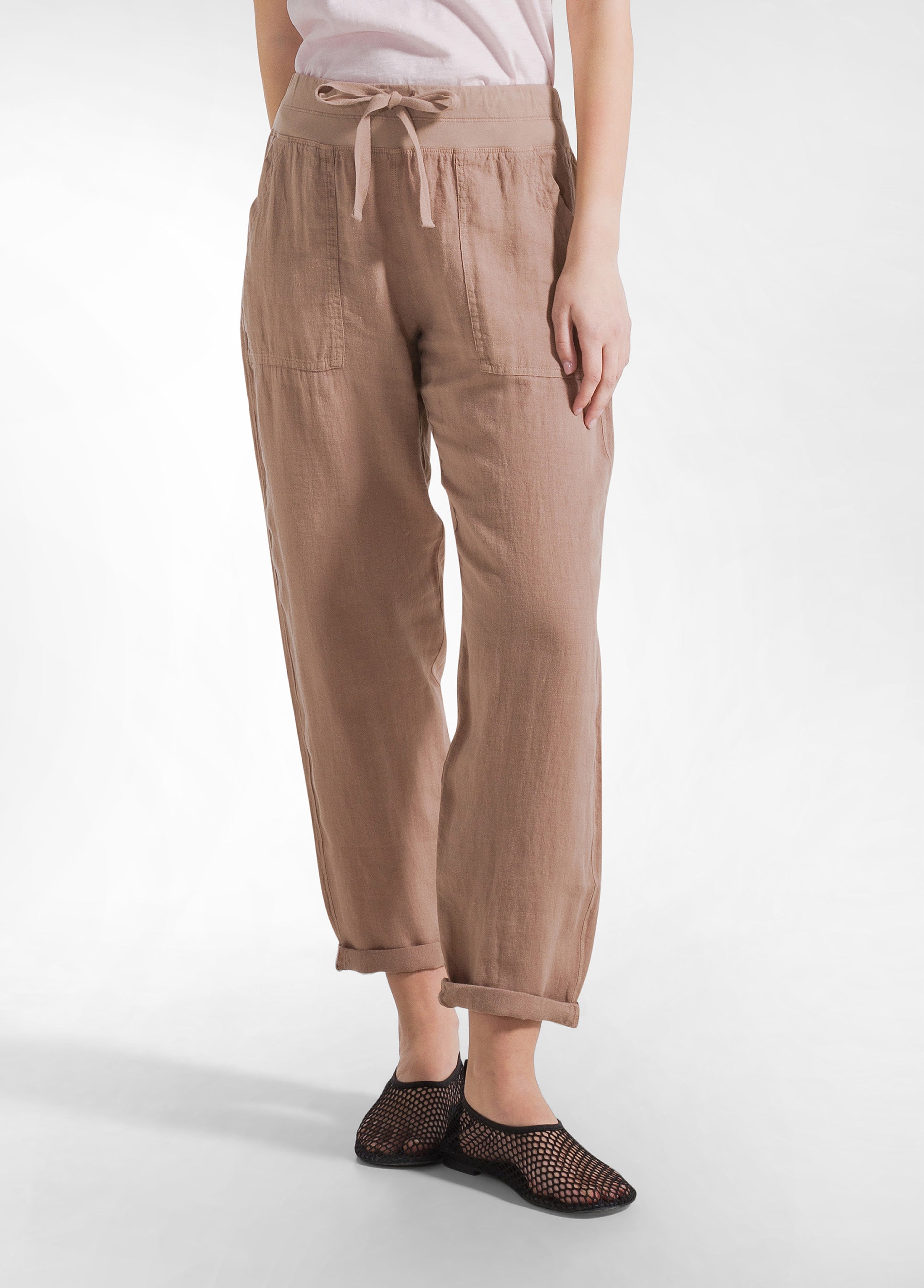 deha-pantaloni-in-lino-100-marrone-garment-dyed image 2