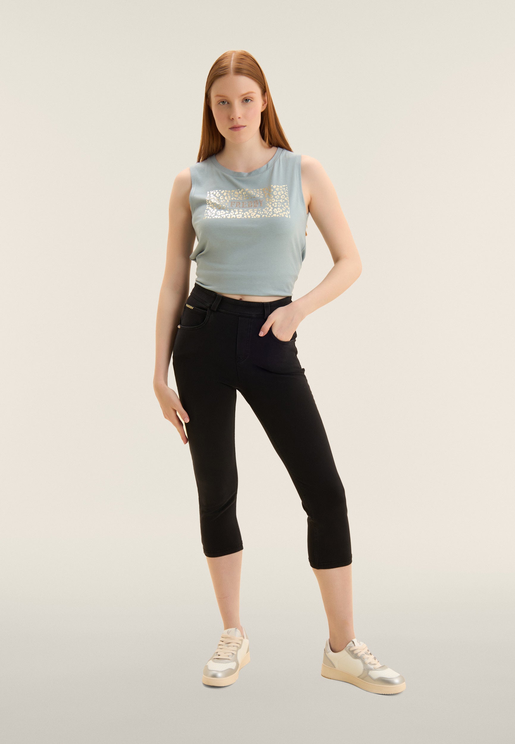 freddy-pantaloni-capri-effetto-denim-5-tasche-vita-alta-skinny image 3