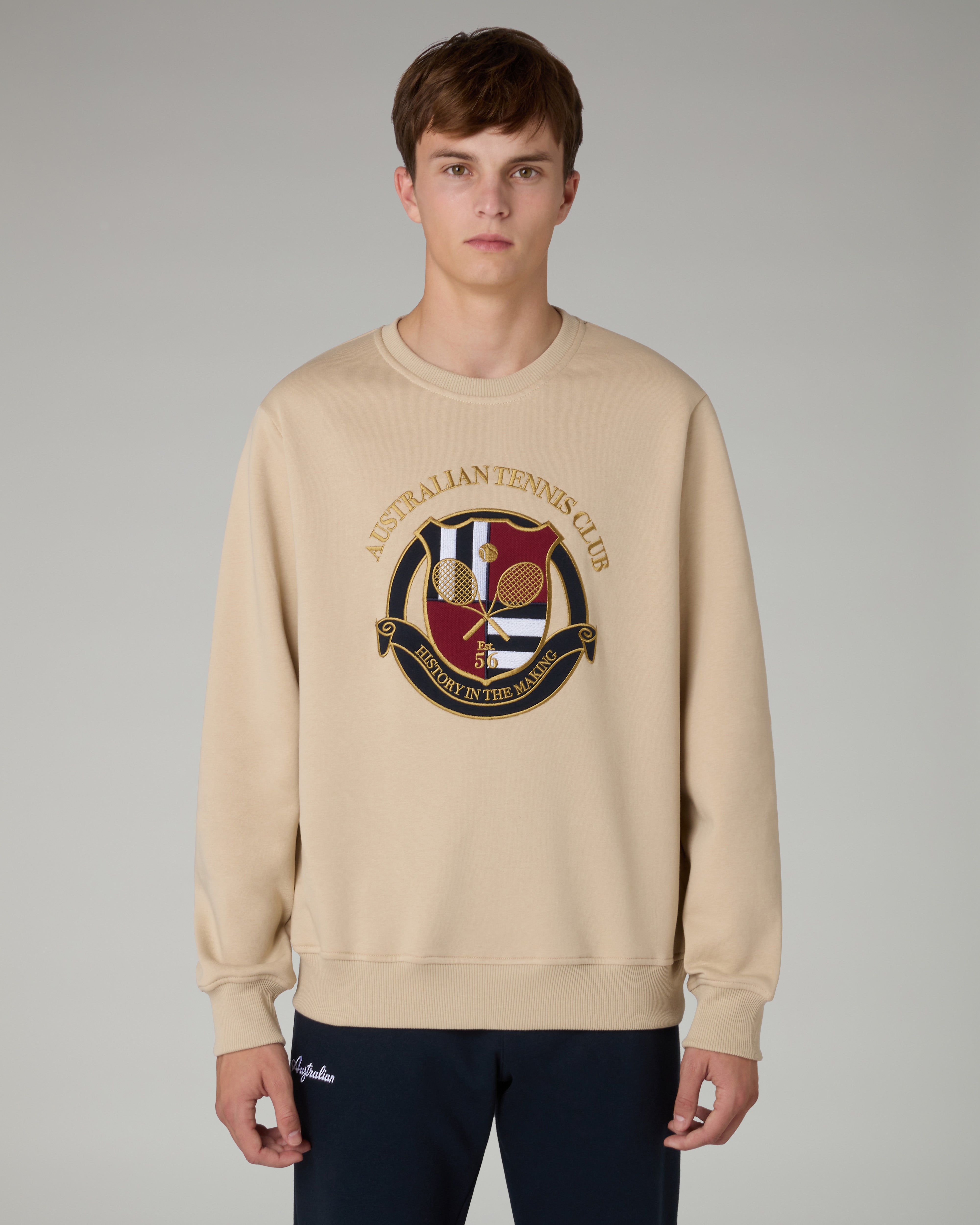 australian-tennis-club-crewneck-felpa-girocollo-sabbia-made-in-italy image 1