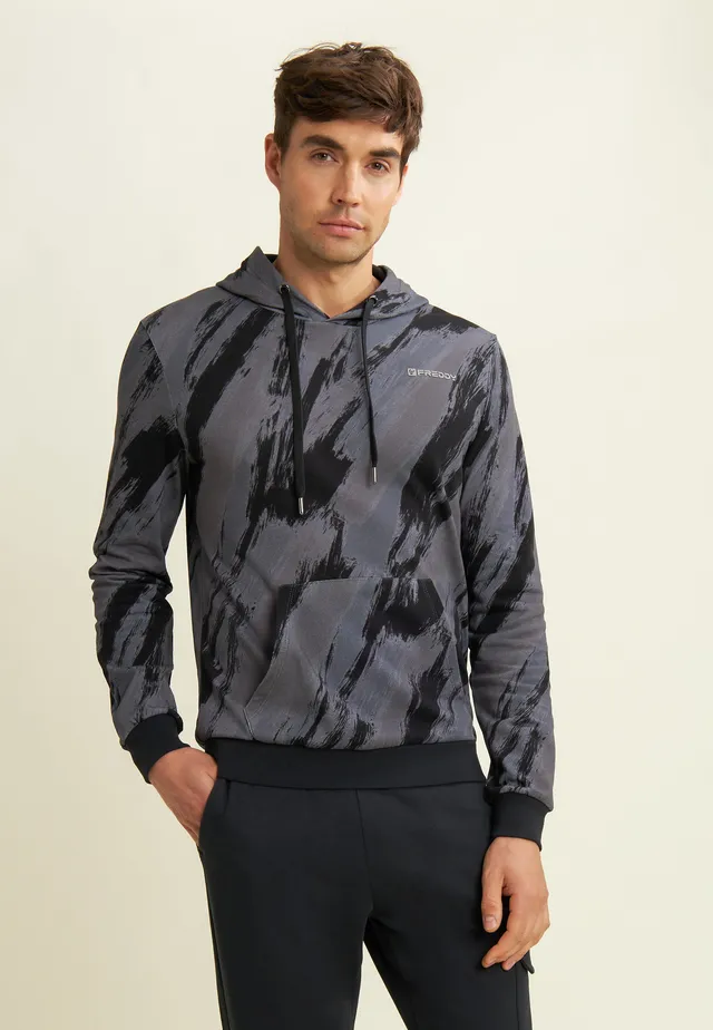 freddy-felpa-uomo-con-cappuccio-stampa-all-over-pennellata-e-marsupio image 1