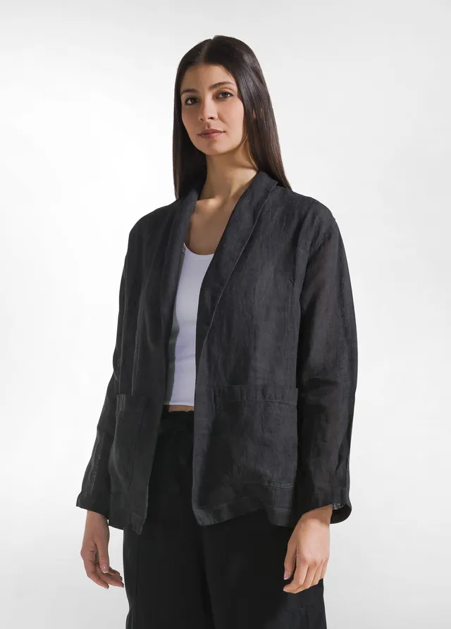 deha-blazer-in-lino-effetto-sfumato-nero image 1