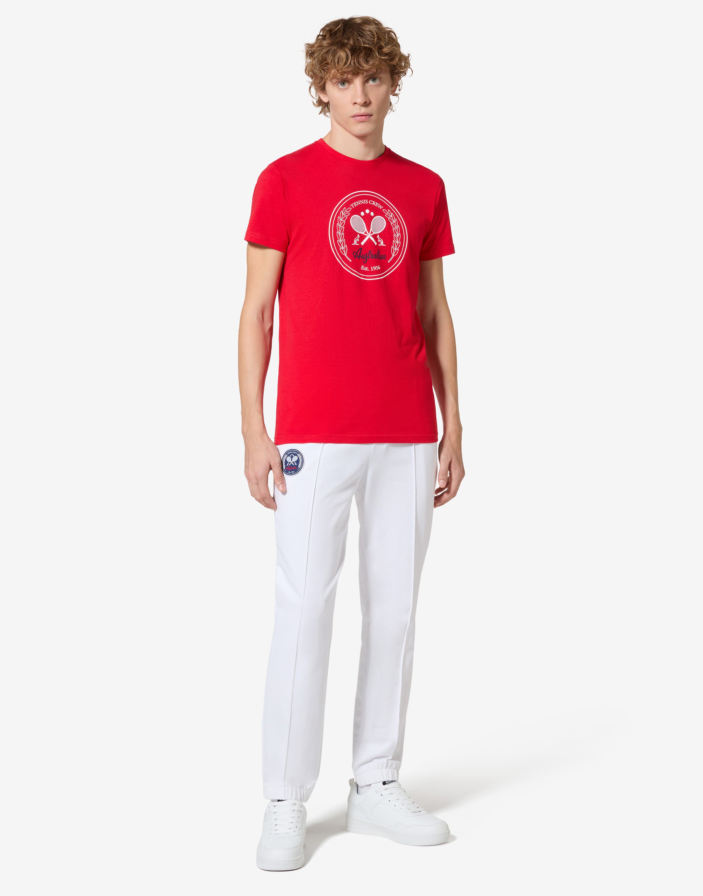 australian-tennis-crew-t-shirt-cotone-rosso-vivo image 2