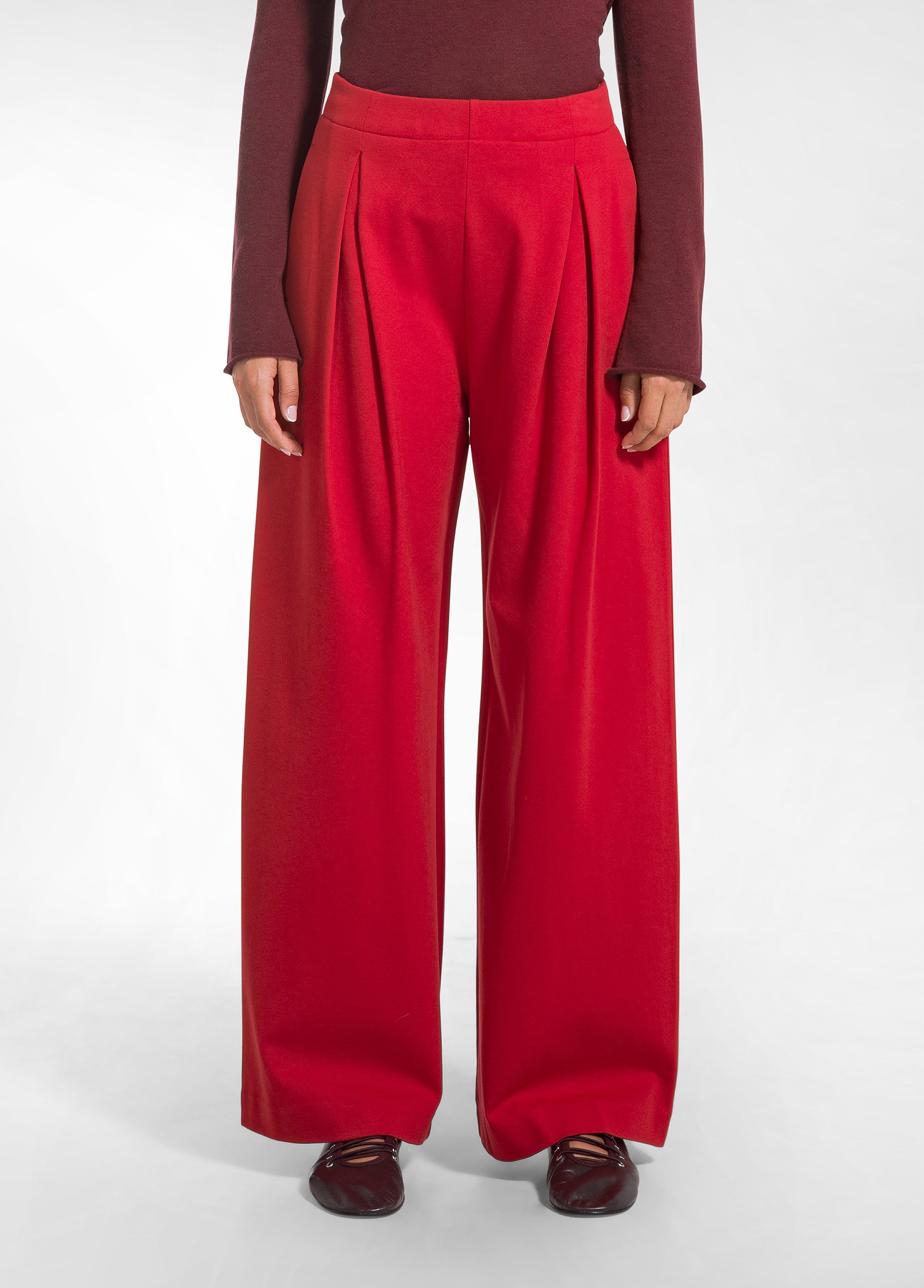 deha-d52499-pantalone-palazzo-punto-milano-con-pence-rosso image 2