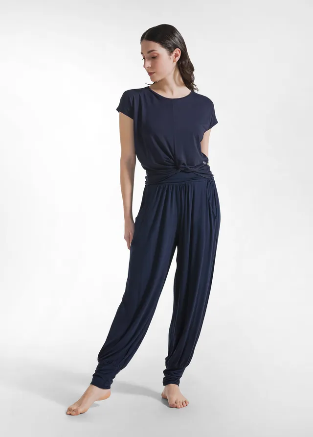 deha-pantalone-odalisca-in-viscosa-ecovero-blu-notte image 1