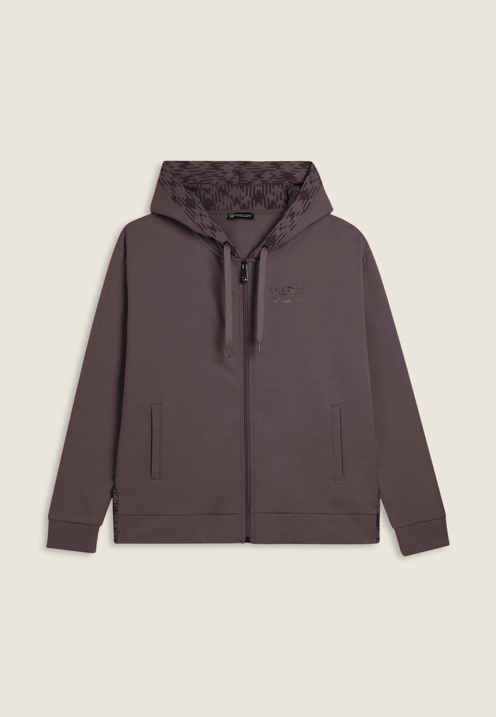 freddy-felpa-con-cappuccio-foderato-fantasia-con-zip-frontale-donna image 7