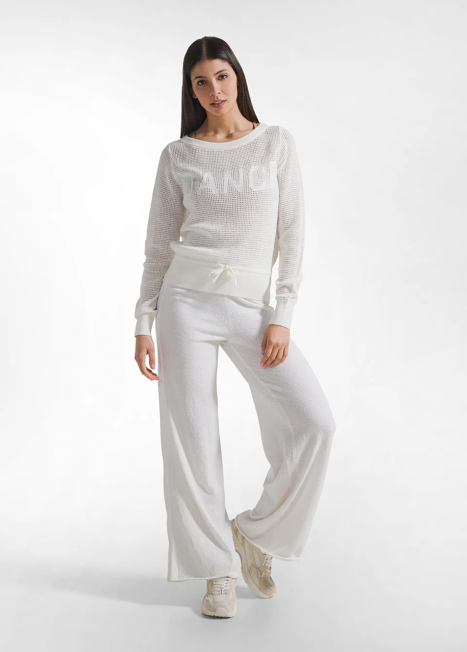 deha-d42386-pantaloni-palazzo-in-maglieria-boucl-bianco image 1