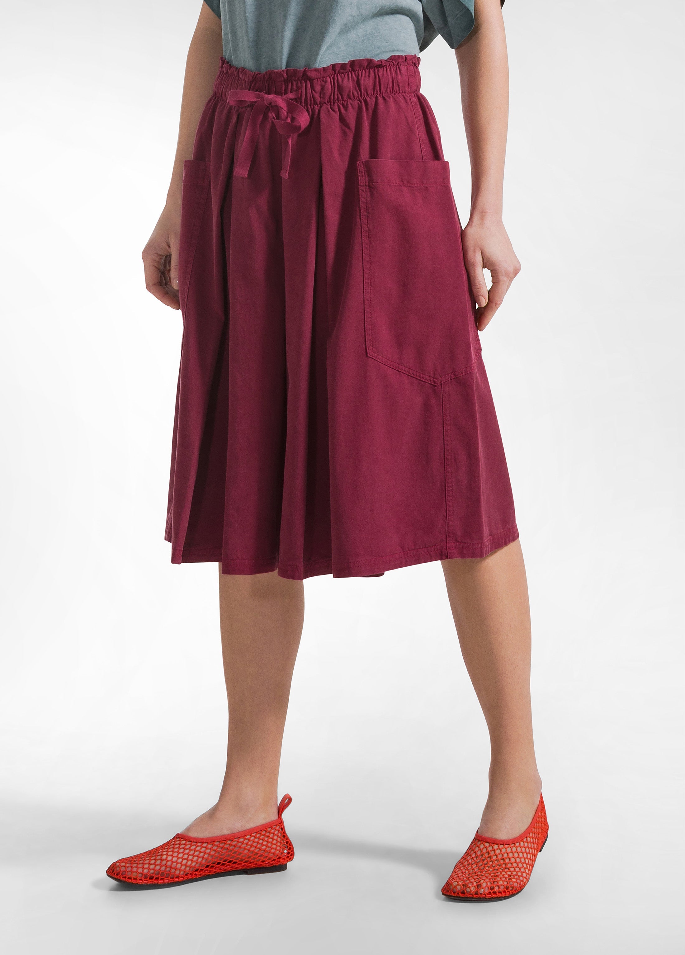 deha-gonna-pantalone-plissettata-in-twill-di-lyocell-rosso image 2