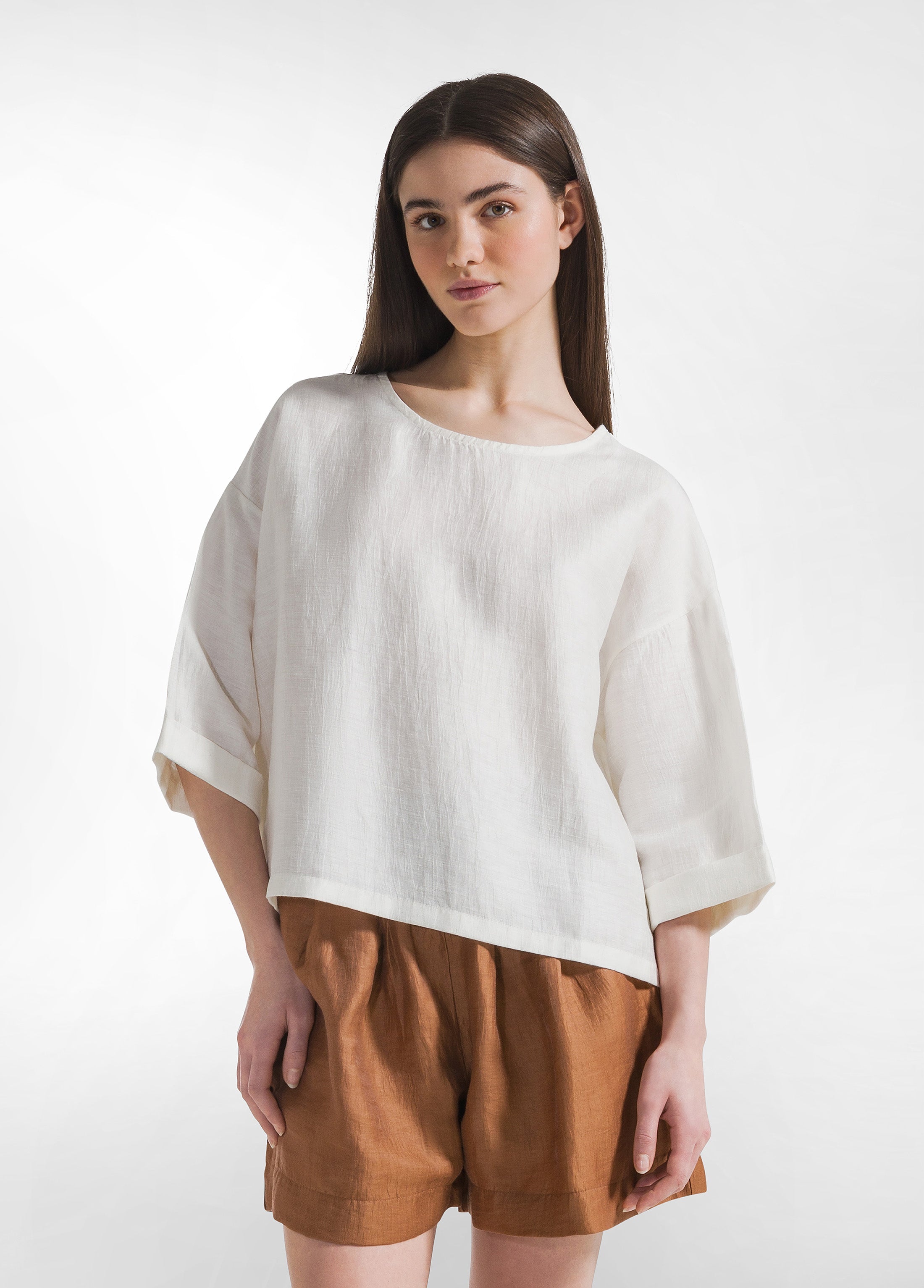 deha-blusa-in-lino-lucido-bianco-manica-3-4 image 1