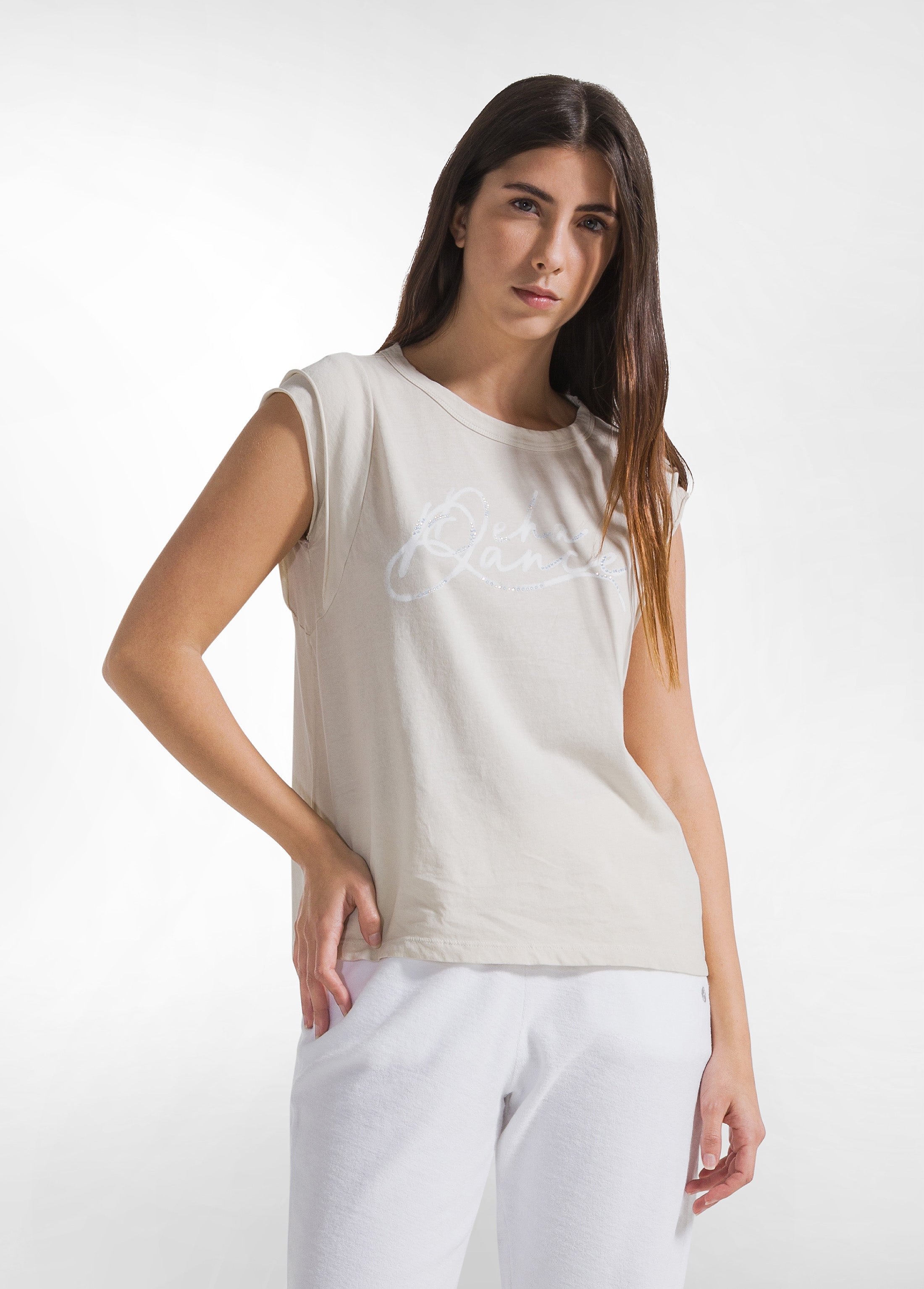 deha-t-shirt-d42602-grafica-effetto-fade-beige-t-shirt-cotone-organico-donna image 1