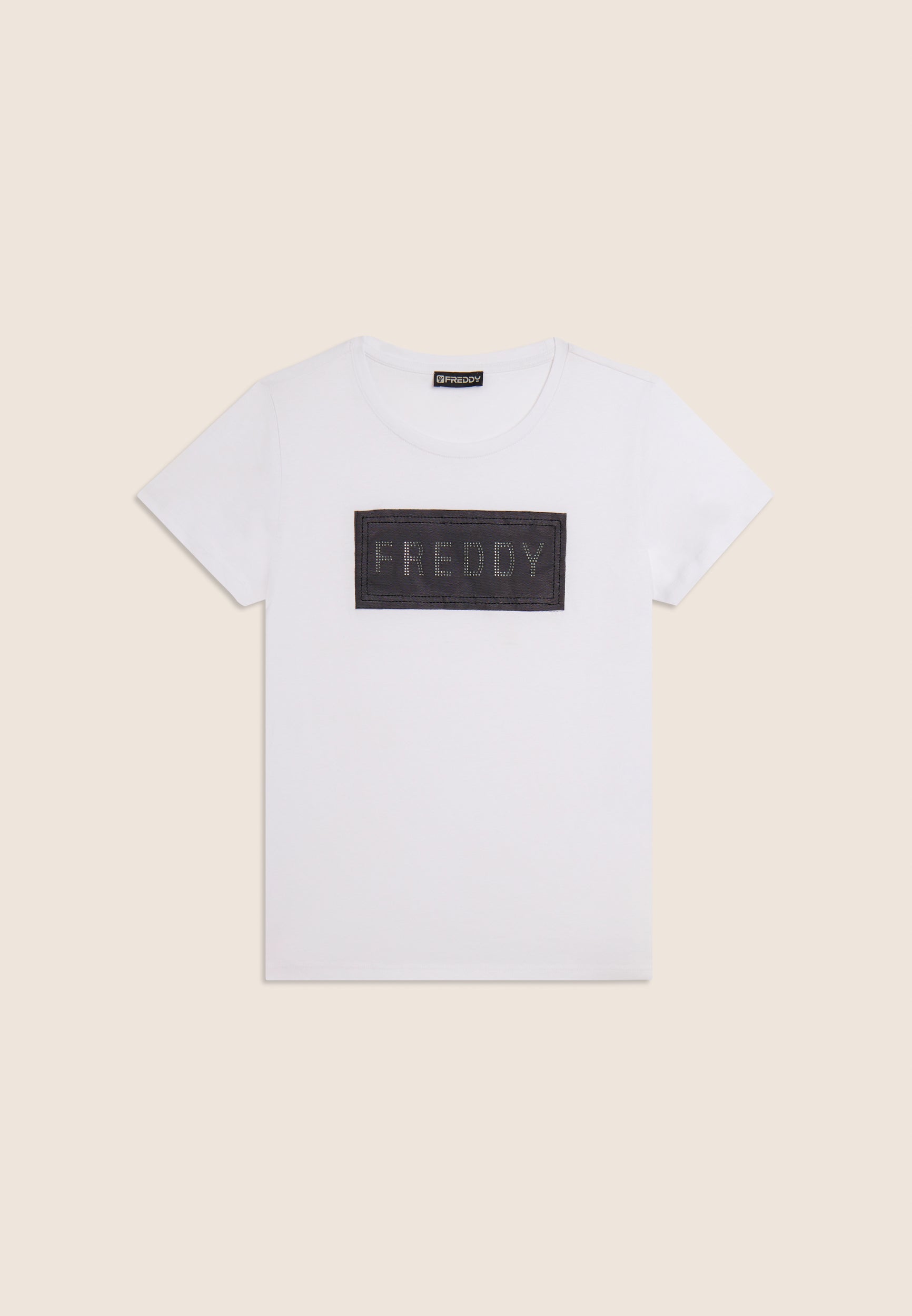 freddy-t-shirt-donna-cotone-supima-con-strass-e-inserto-mesh image 5