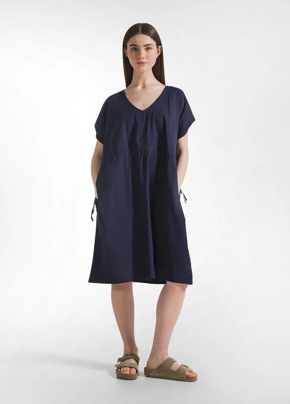 deha-abito-in-popeline-con-coulisse-blu-vestito-ampio-cotone-stretch image 1