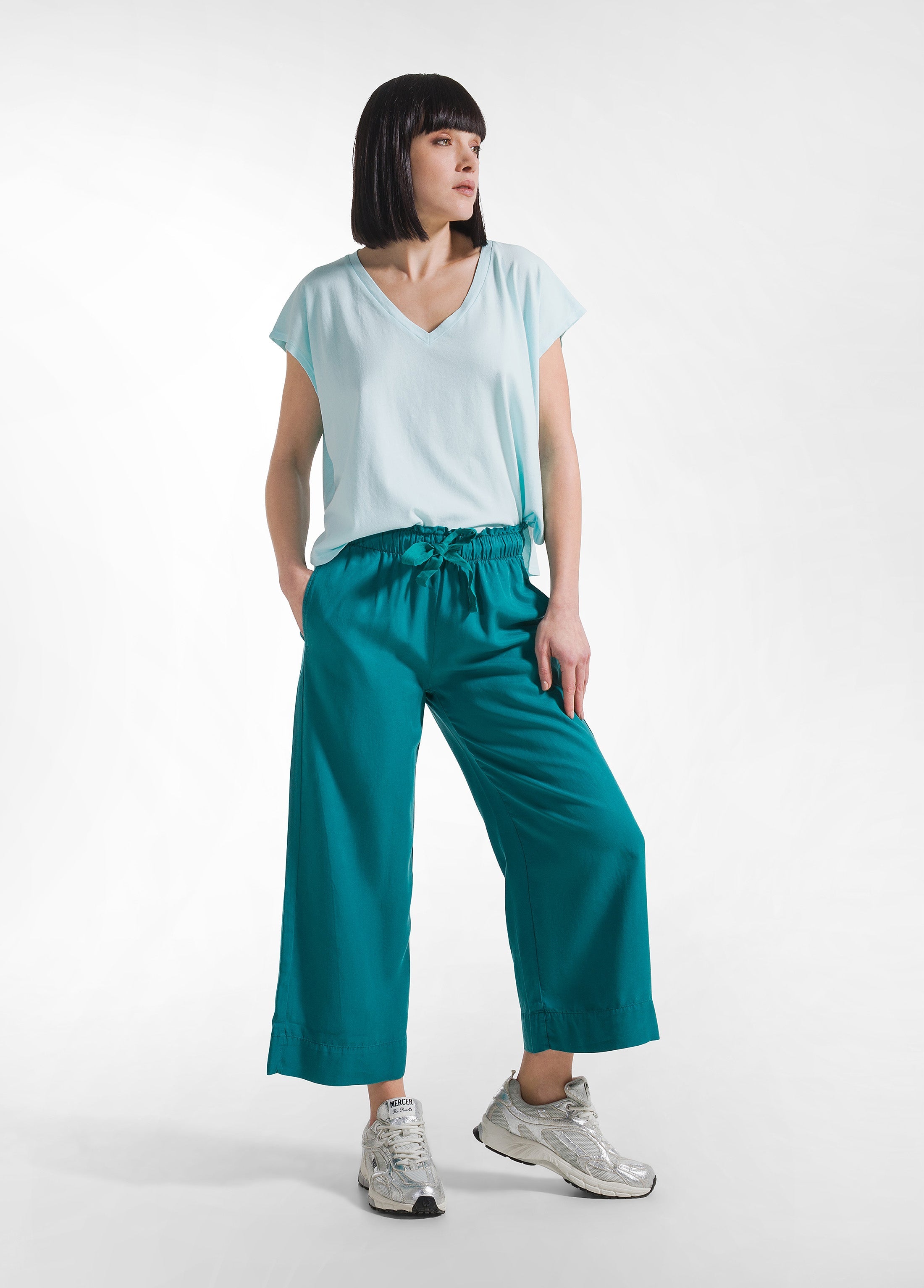 deha-d42567-pantaloni-crop-in-lyocell-verde image 1