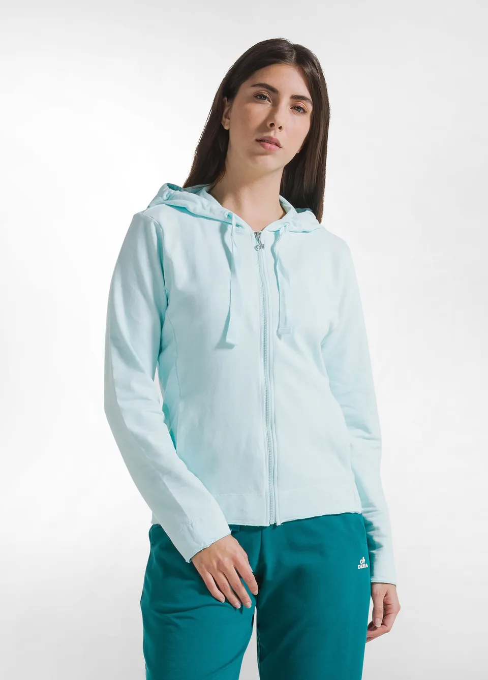 deha-d42520-felpa-core-leggera-con-zip-e-cappuccio-blu image 1