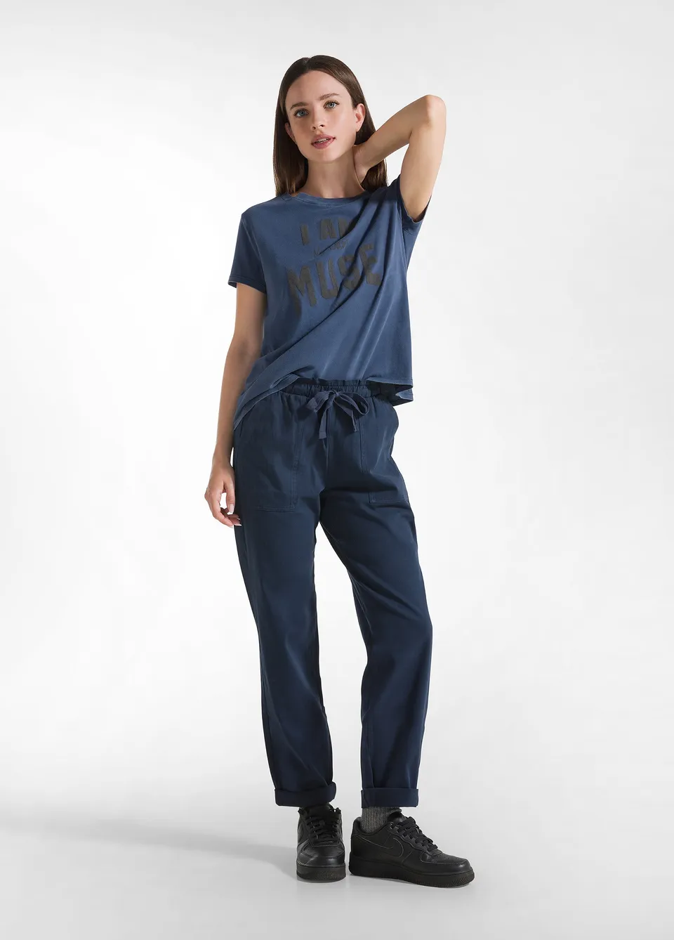 deha-pantalone-in-gabardine-con-coulisse-blu image 1