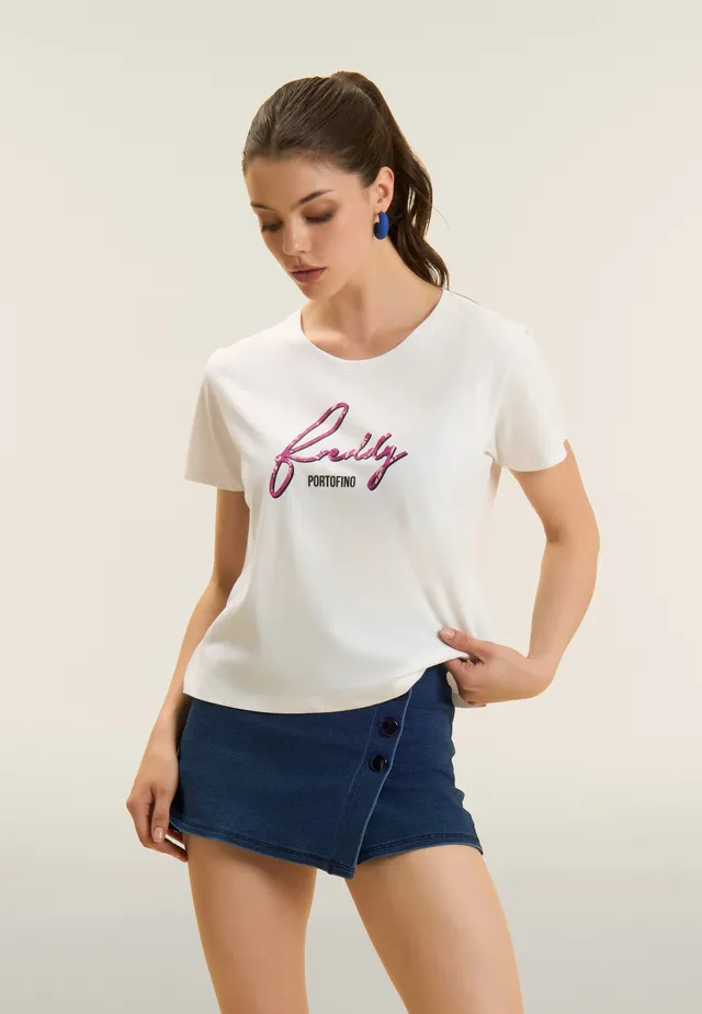 freddy-t-shirt-donna-regular-con-logo-floreale-in-jersey-cotone-supima image 1