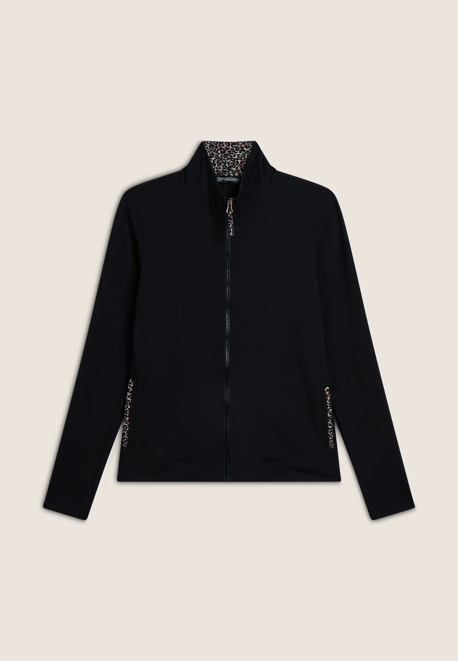 freddy-felpa-donna-slim-fit-con-zip-e-collo-alto-dettagli-leopardati image 5