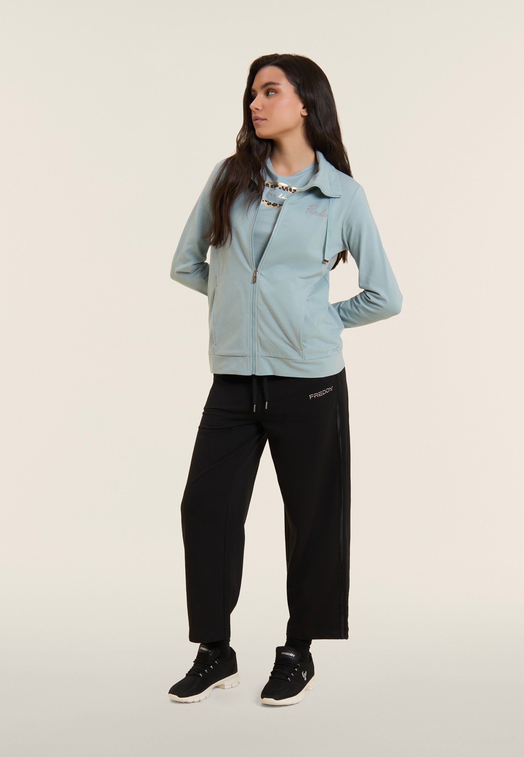 freddy-pantaloni-sportivi-cropped-comfort-wide-leg-jersey-cotone image 2